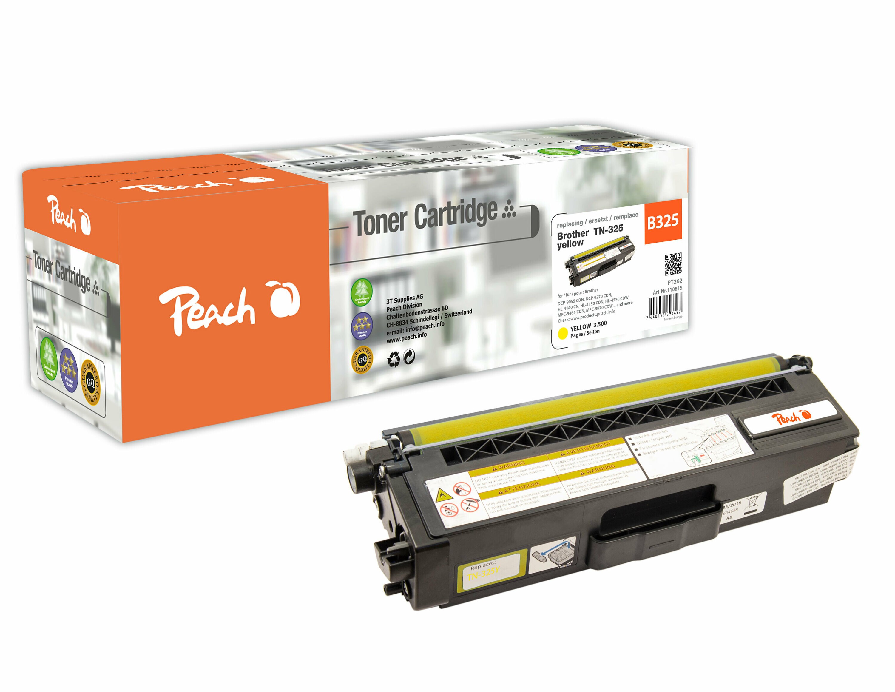Peach B325 y Toner ye ersetzt Brother TN-325y f&uuml;r z.B. Brother DCP -9055 CDN, Brother DCP -9270 CDN, Brother HL -4100, Brother HL -4140 CN (wiederaufbereitet) - Bild 1