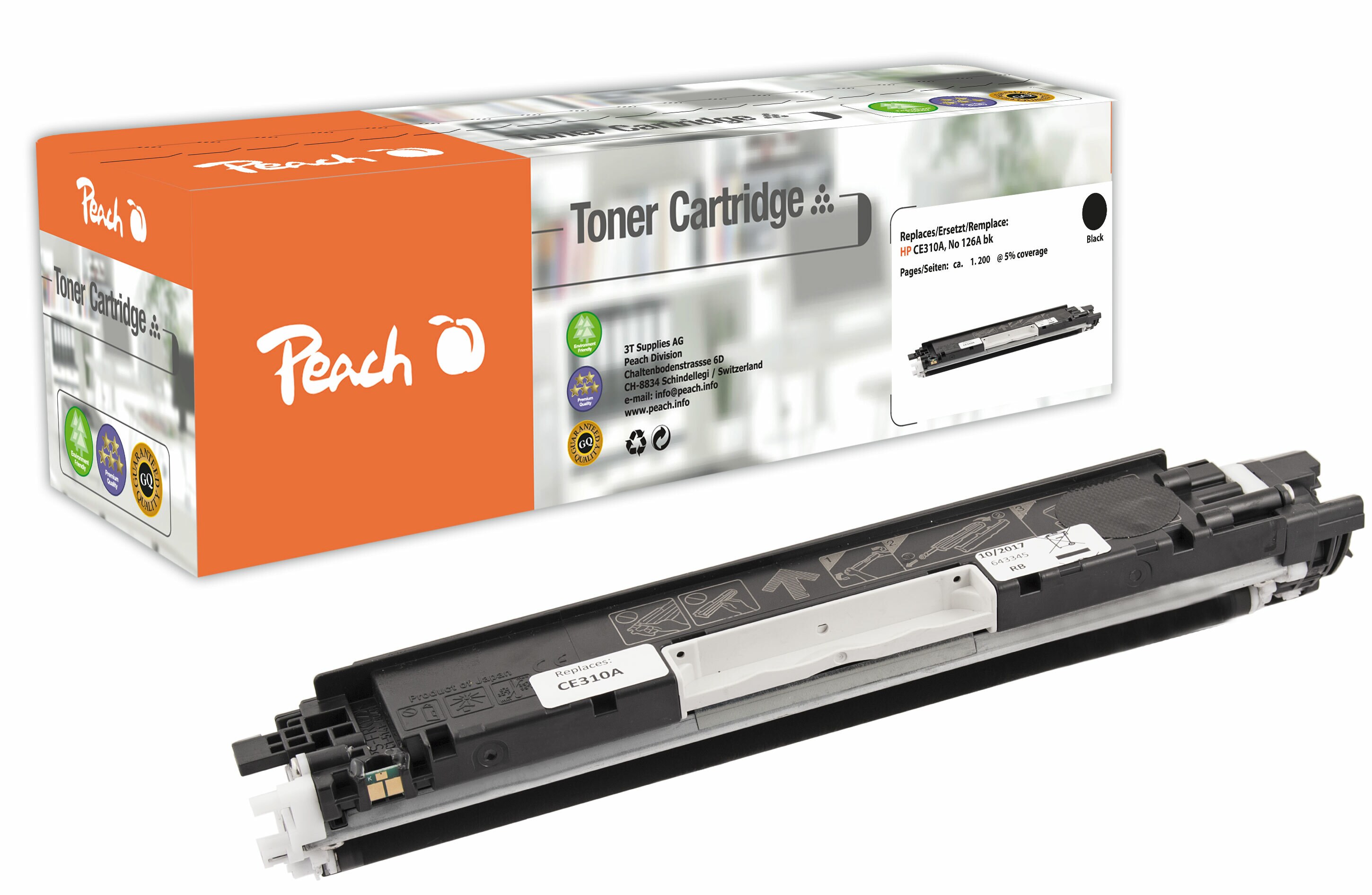 Peach HP 126 ABK Toner bk ersetzt HP No. 126A BK, CE310A f&uuml;r z.B. HP LaserJet Pro 100 Color MFP M 175 nw, HP Color LaserJet Pro CP 1000 (wiederaufbereitet) - Bild 1