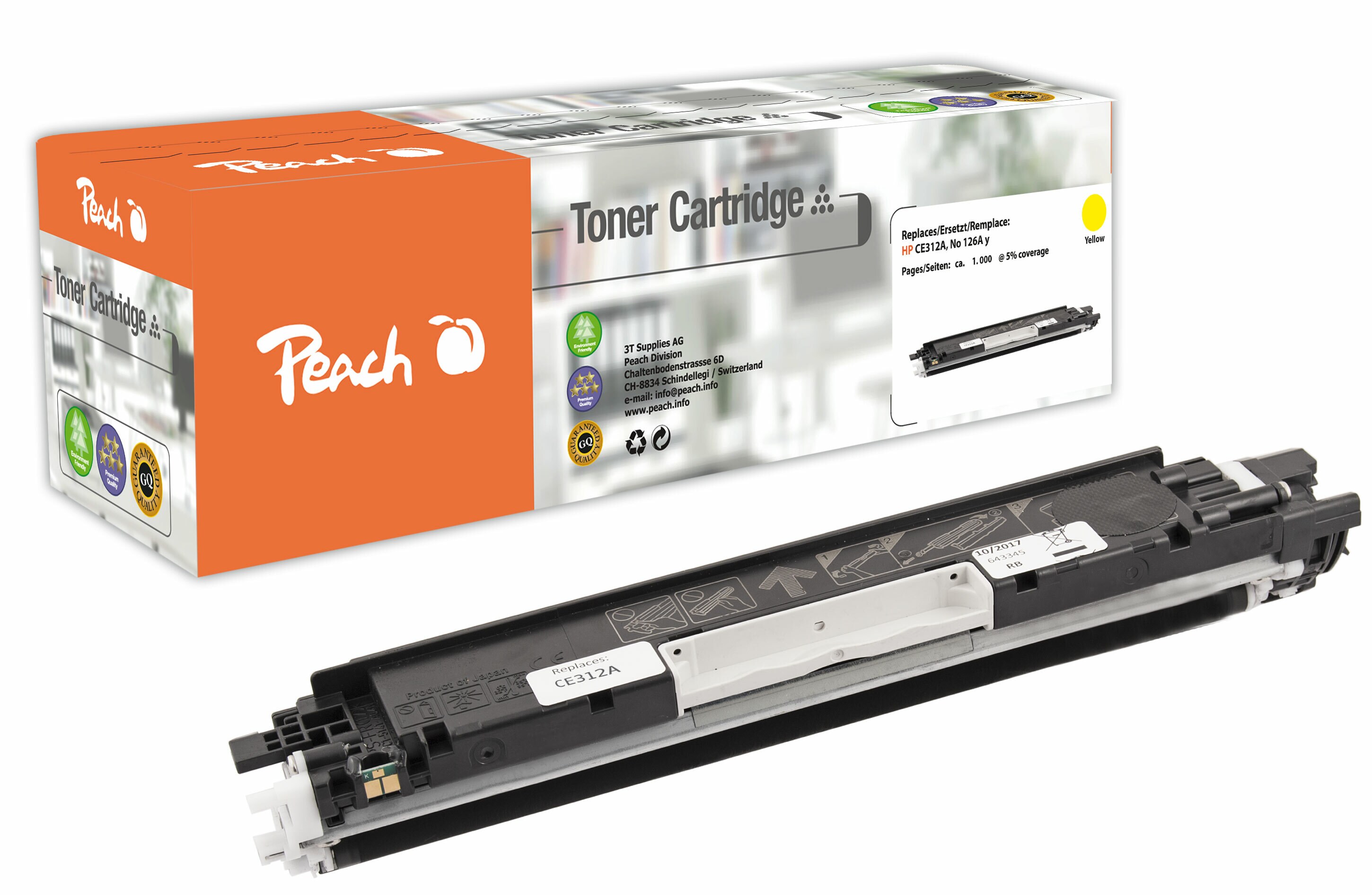 Peach HP 126 AY Toner ye ersetzt HP No. 126A Y, CE312A f&uuml;r z.B. HP LaserJet Pro 100 Color MFP M 175 nw, HP Color LaserJet Pro CP 1000 (wiederaufbereitet) - Bild 1
