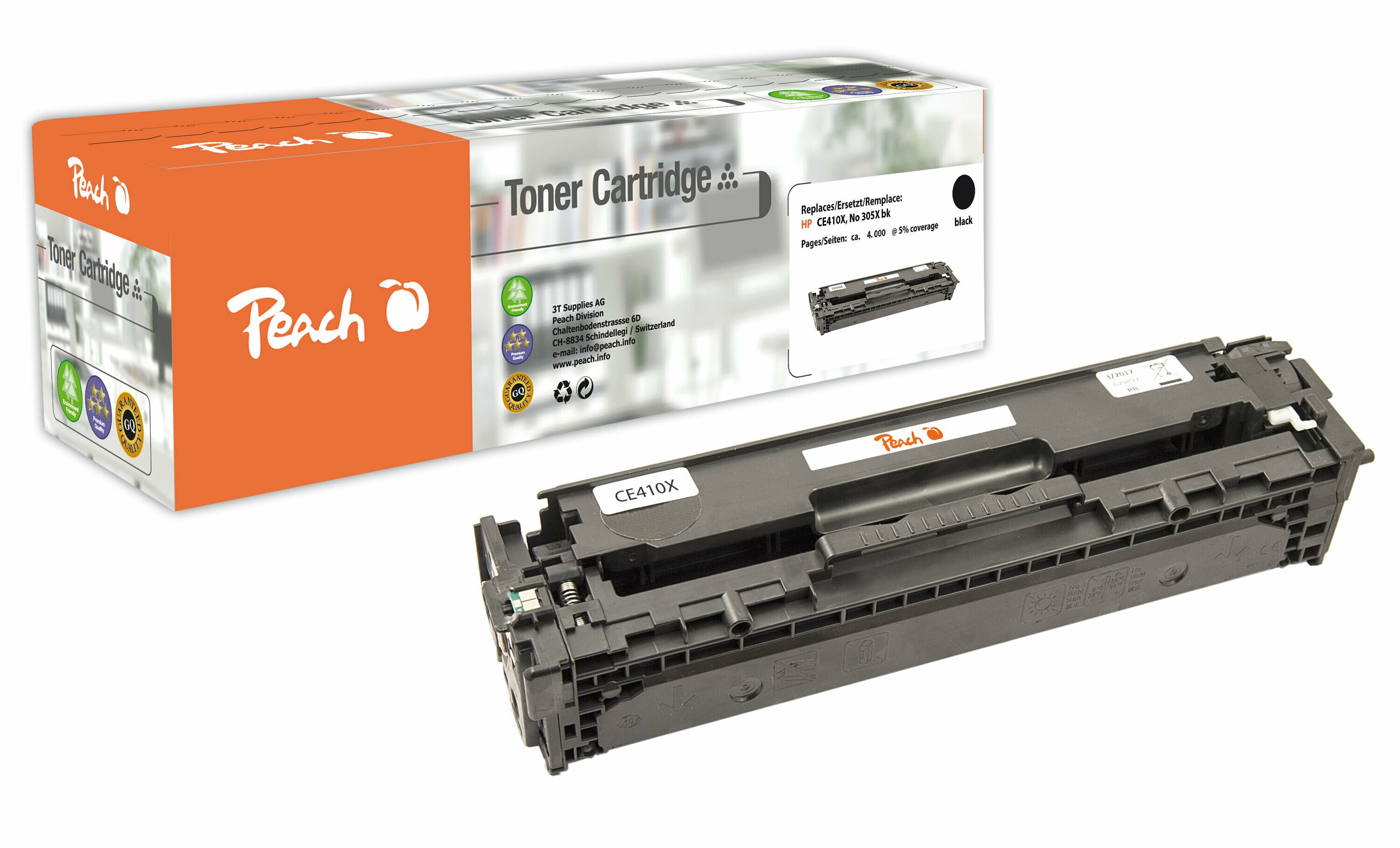 Peach HP 305 XBK Toner XL bk ersetzt HP No. 305X BK, CE410X f&uuml;r z.B. HP LaserJet Pro 400 color M 451 dw, HP LaserJet Pro 300 color M 351 A (wiederaufbereitet) - Bild 1