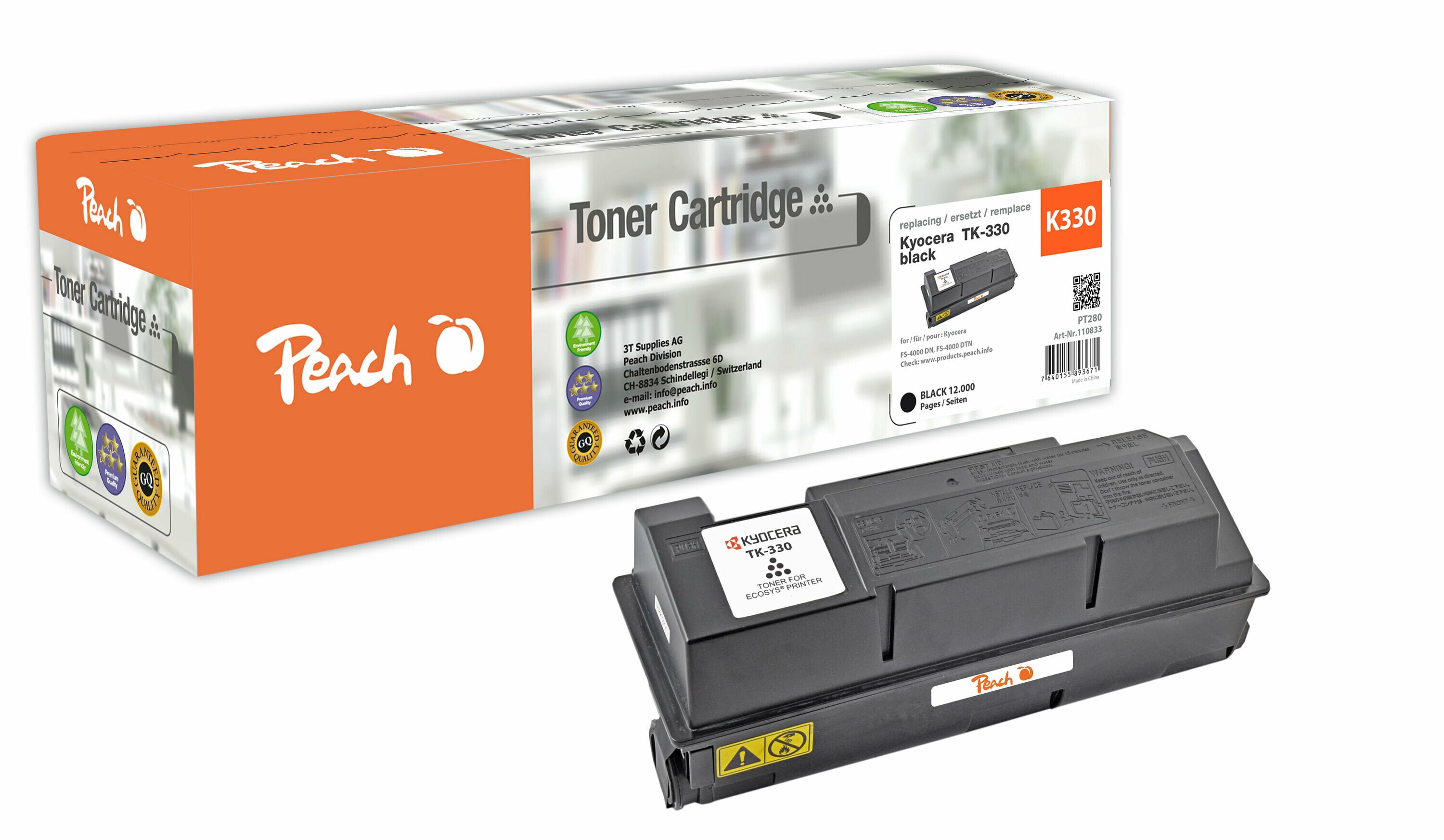 Peach K330  Toner bk ersetzt Kyocera TK-330 f&uuml;r z.B. Kyocera FS -4000 DN, Kyocera FS -4000 DTN (wiederaufbereitet) - Bild 1