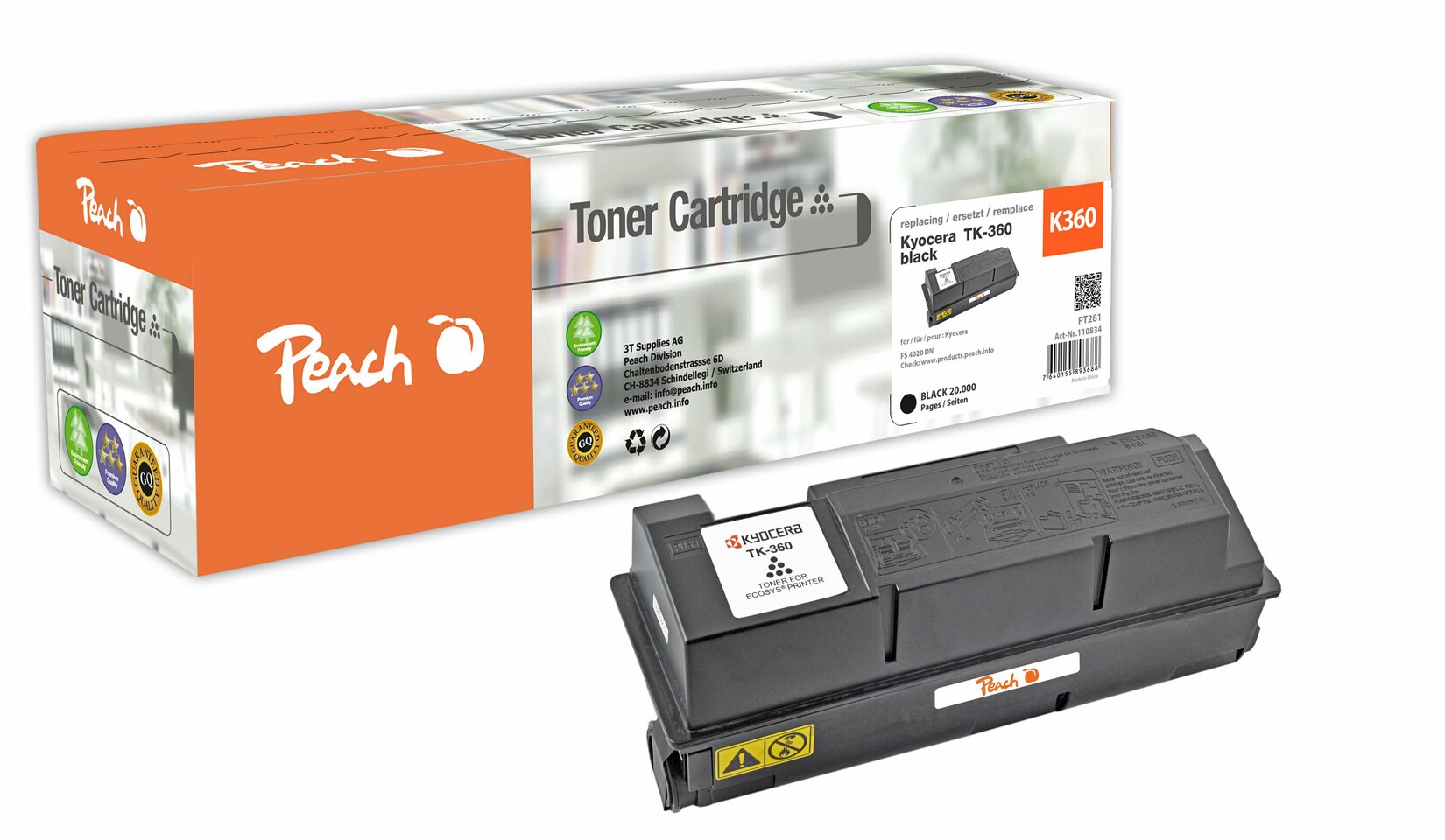 Peach K360 Toner bk ersetzt Kyocera TK-360 für z.B. Kyocera FS -4020 DN (wiederaufbereitet)