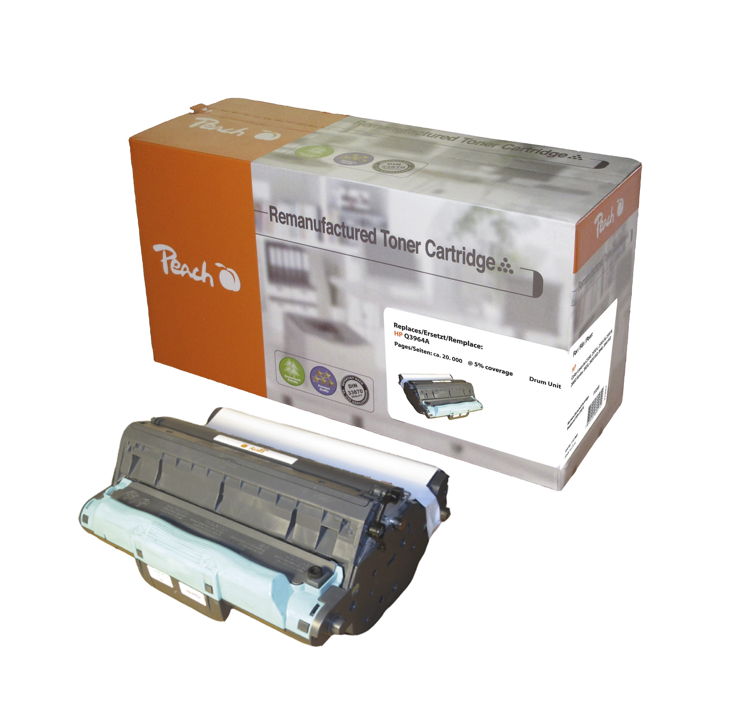 Peach HP 122 A Trommeleinheit bk ersetzt HP No. 122A, Q3964A f&uuml;r z.B. HP Color LaserJet 2550, HP Color LaserJet 2550 L, HP Color LaserJet 2550 LN (wiederaufbereitet) - Bild 1