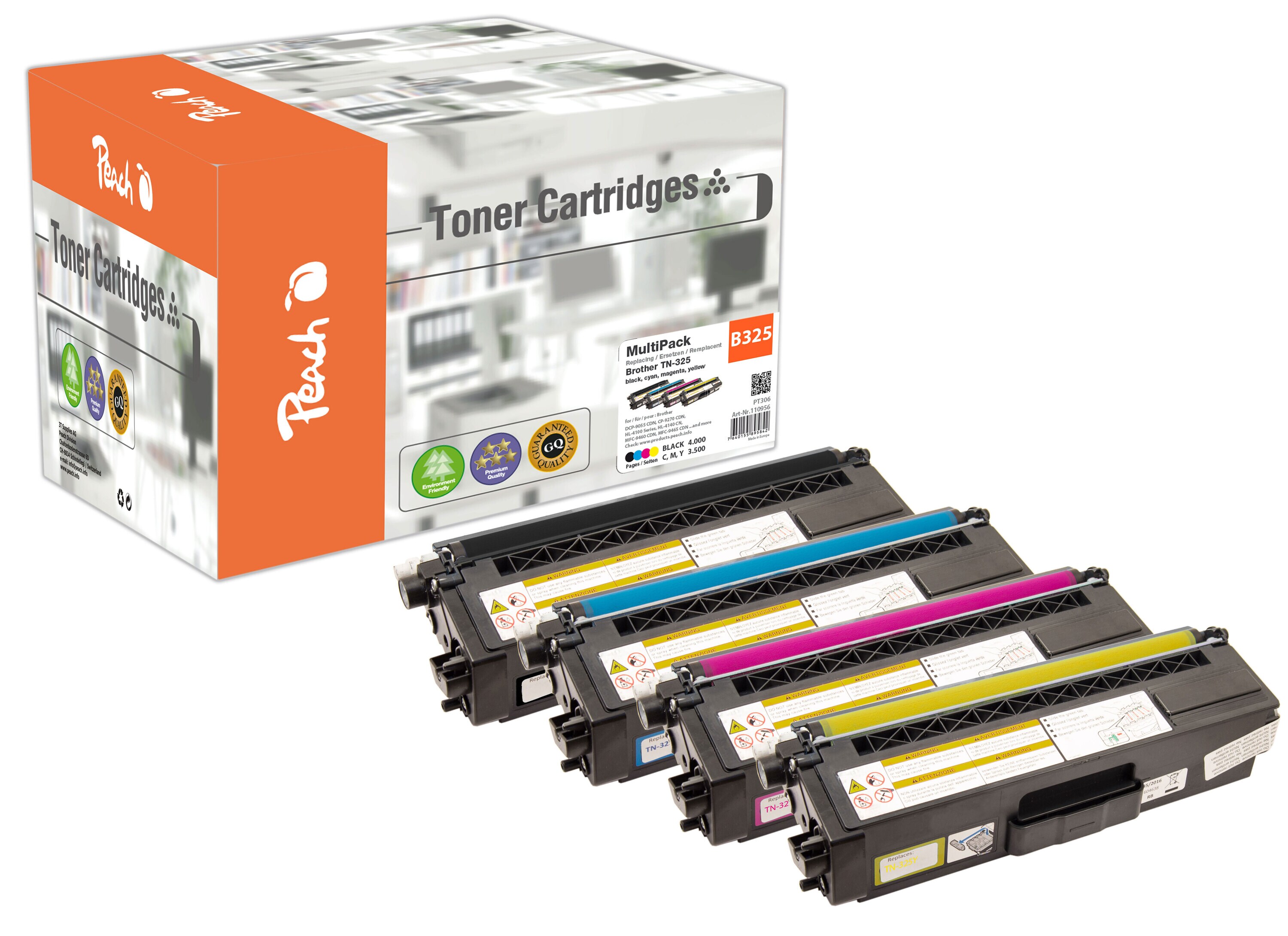 Peach B325  4 Toner XL (bk, c/m/y) ersetzt Brother TN-325 f&uuml;r z.B. Brother DCP -9055 CDN, Brother DCP -9270 CDN, Brother HL -4100 (wiederaufbereitet) - Bild 1