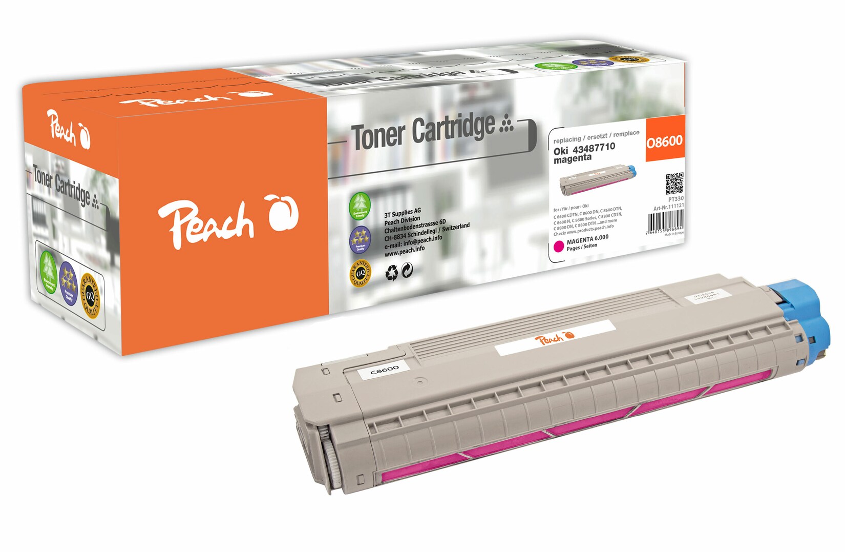 Peach O4348/69 Toner ma ersetzt OKI 43487710 für z.B. OKI C 8600 CDTN, OKI C 8600 DN, OKI C 8600 DTN, OKI C 8600 N, OKI C 8600, OKI C 8800 CDTN (wiederaufbereitet)