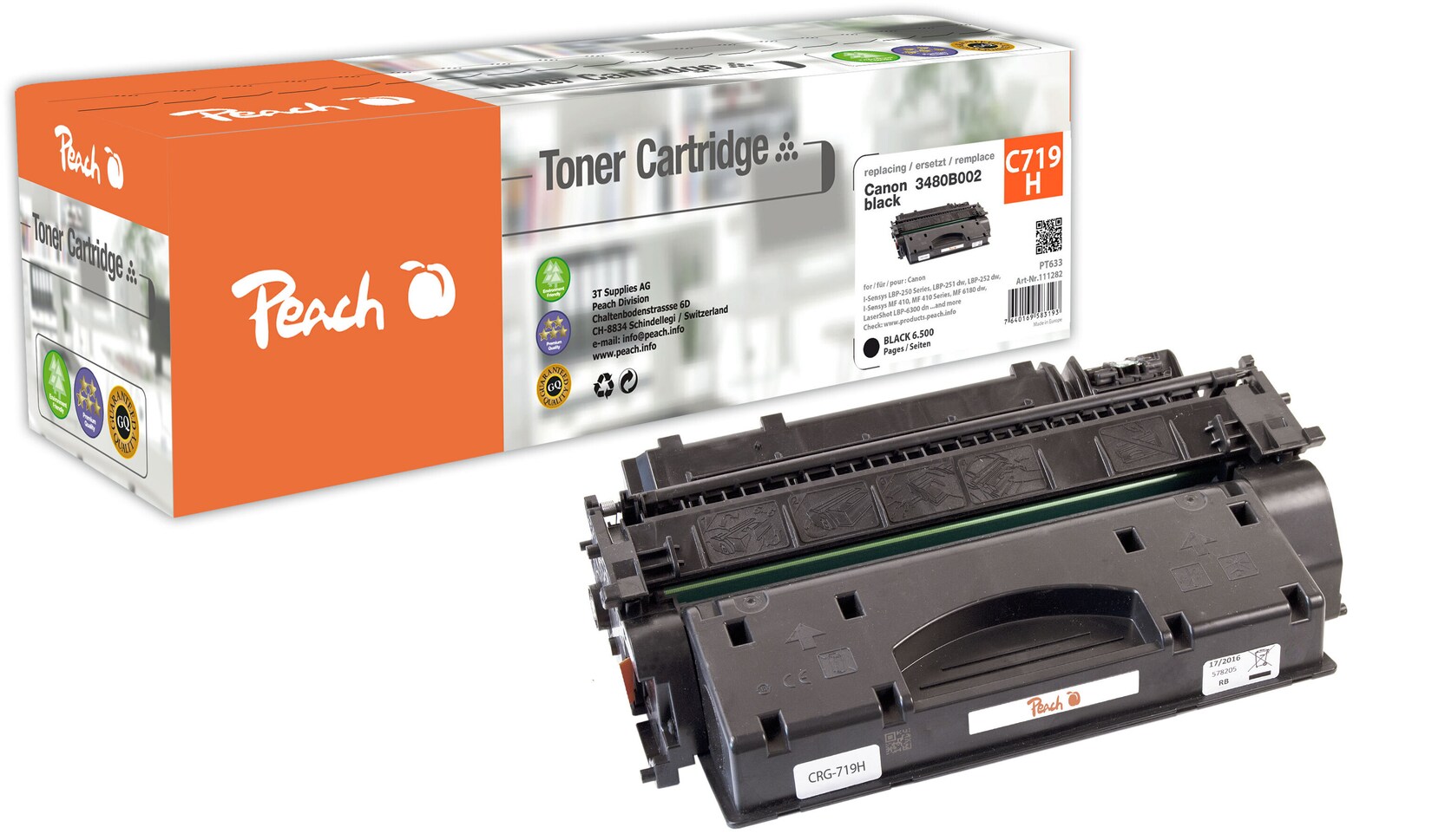 Peach HP 719 HBK Toner XL bk ersetzt Canon No. 719H BK, 3480B002 für z.B. Canon ISensys LBP -6300 dn, Canon ISensys LBP -6300, Canon LBP -6300 dn (wiederaufbereitet)