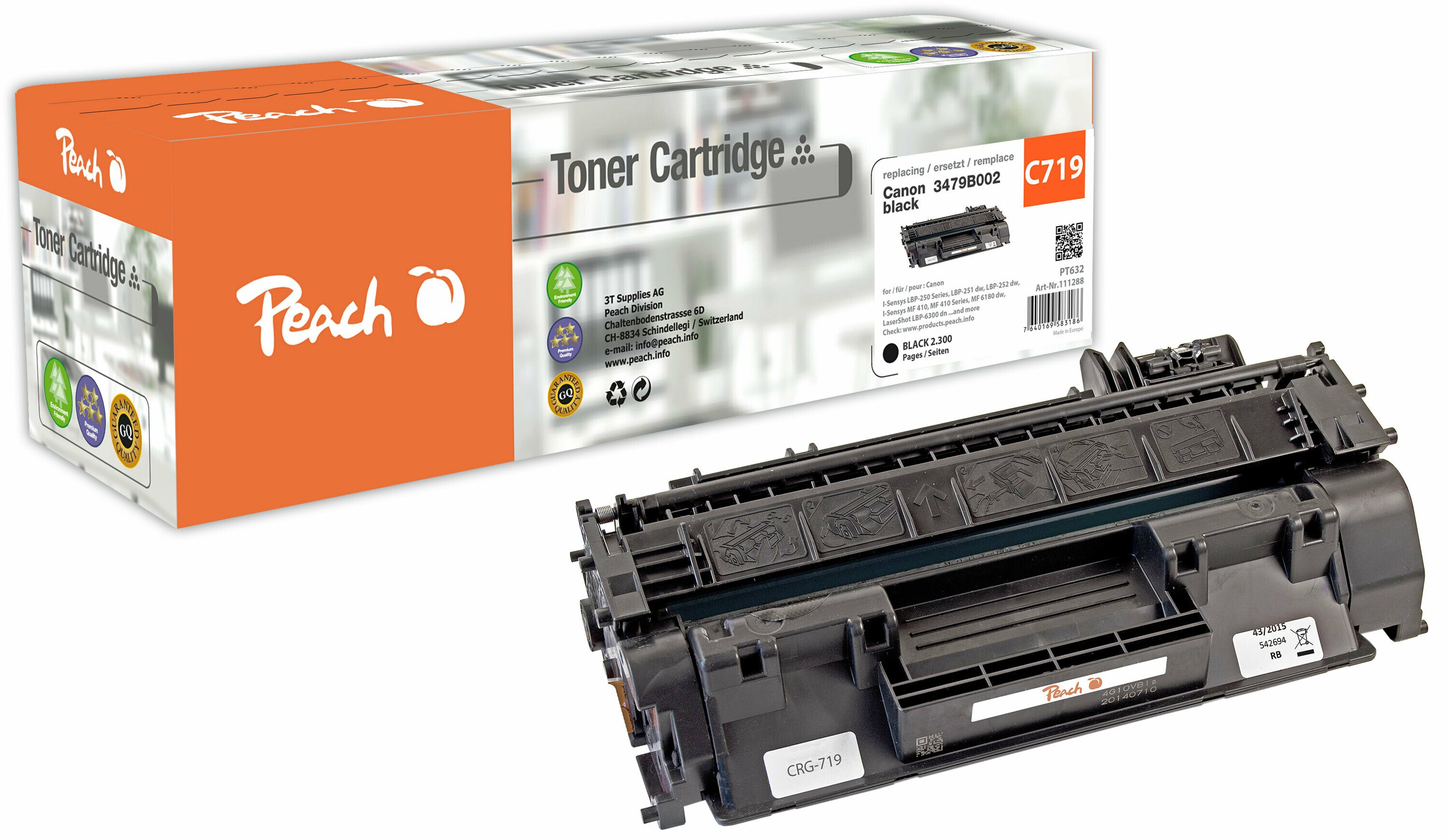 Peach HP 719 BK Toner bk ersetzt Canon No. 719 BK, 3479B002 f&uuml;r z.B. Canon ISensys LBP -6300 dn, Canon ISensys LBP -6300, Canon ISensys LBP -6680 x (wiederaufbereitet) - Bild 1