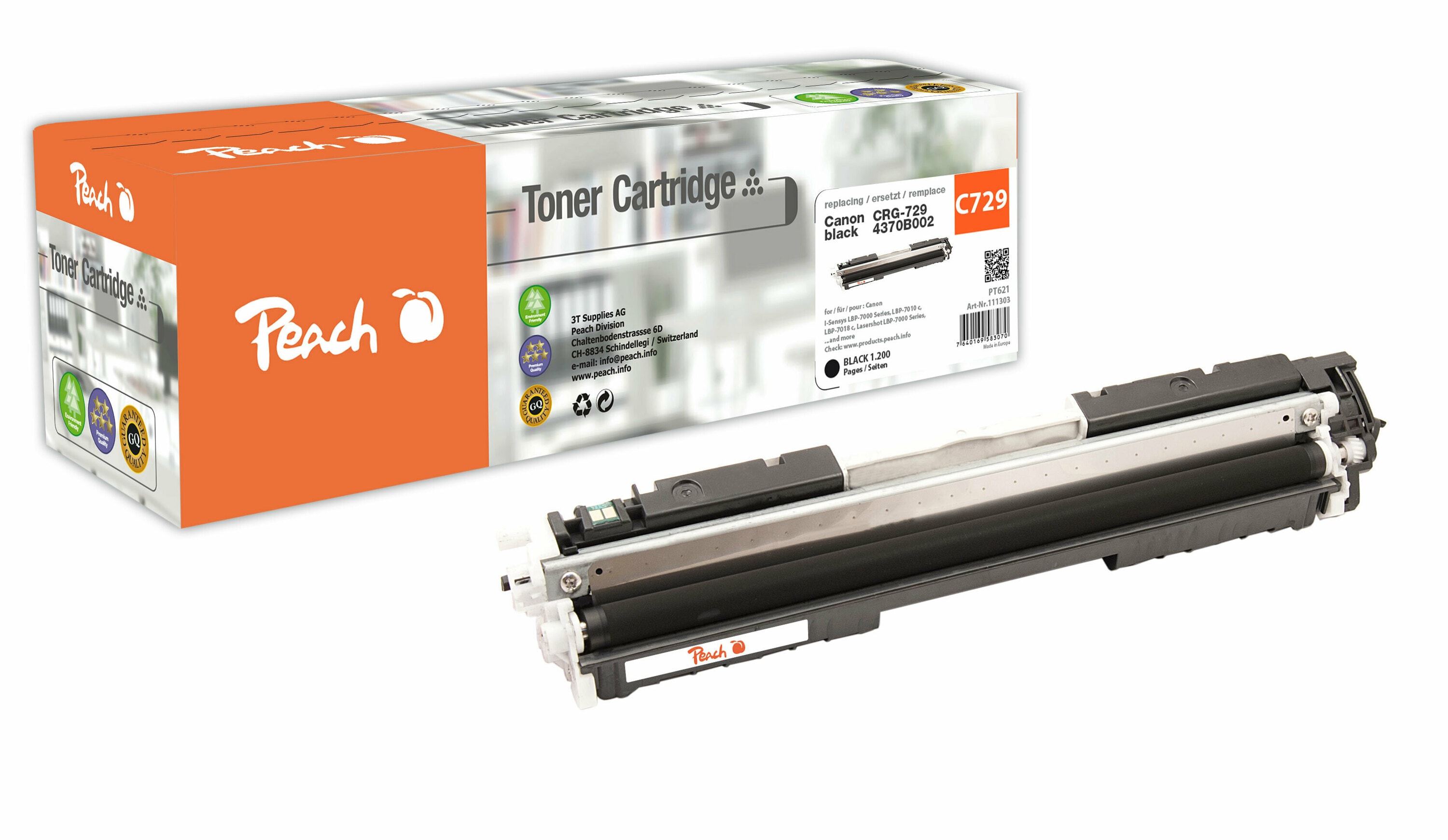 Peach HP 729 BK Toner bk ersetzt Canon No. 729BK, 4370B002 f&uuml;r z.B. Canon ISensys LBP -7000, Canon ISensys LBP -7010 c, Canon ISensys LBP -7018 c (wiederaufbereitet) - Bild 1