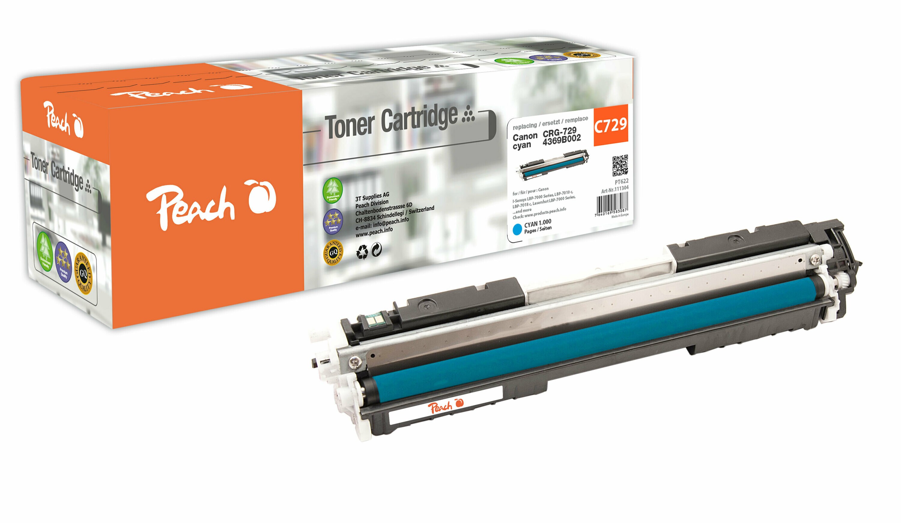 Peach HP 729 C Toner cy ersetzt Canon No. 729C, 4369B002 f&uuml;r z.B. Canon ISensys LBP -7000, Canon ISensys LBP -7010 c, Canon ISensys LBP -7018 c (wiederaufbereitet) - Bild 1