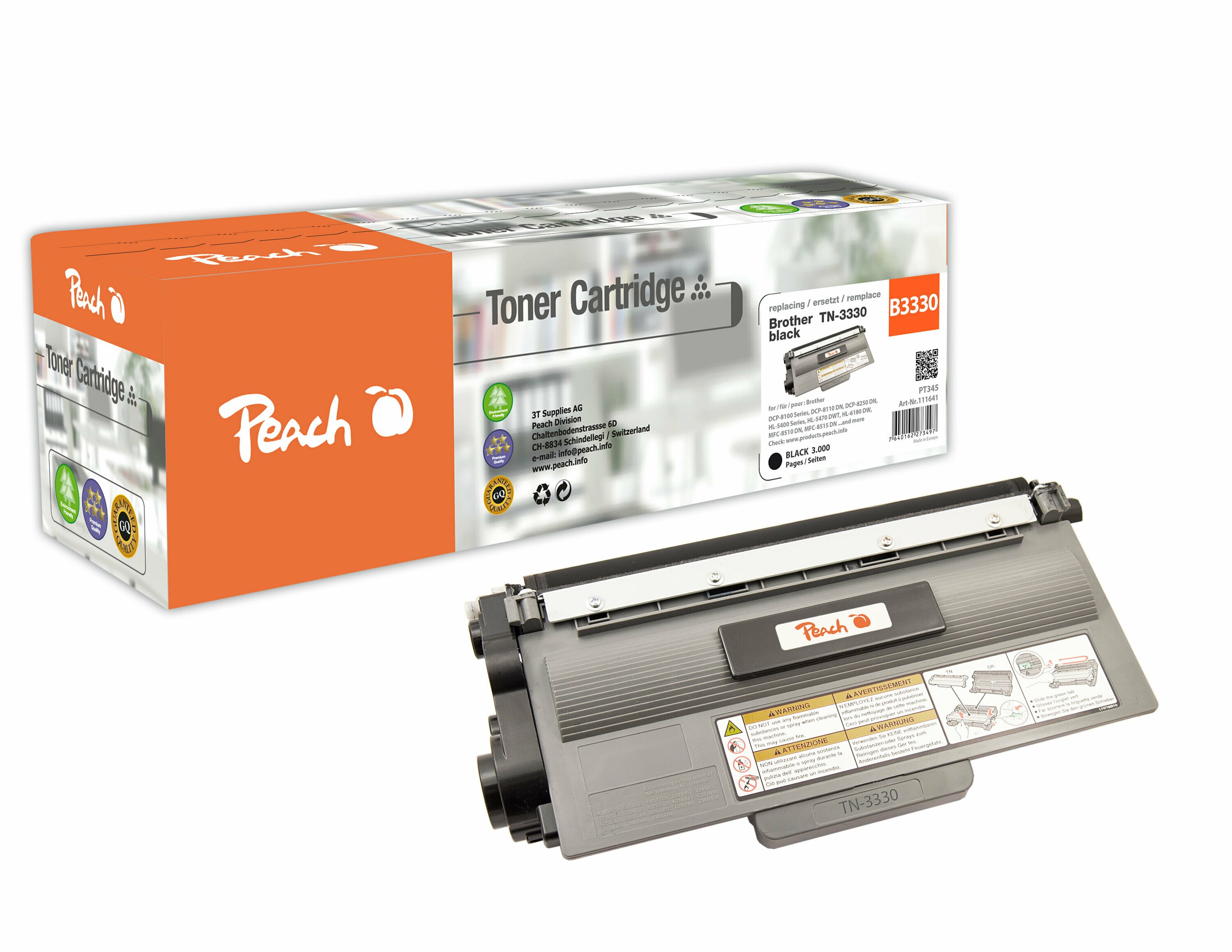 Peach B3330  Toner bk ersetzt Brother TN-3330 f&uuml;r z.B. Brother DCP -8100, Brother DCP -8110 DN, Brother DCP -8155 DN, Brother DCP -8250 DN (wiederaufbereitet) - Bild 1