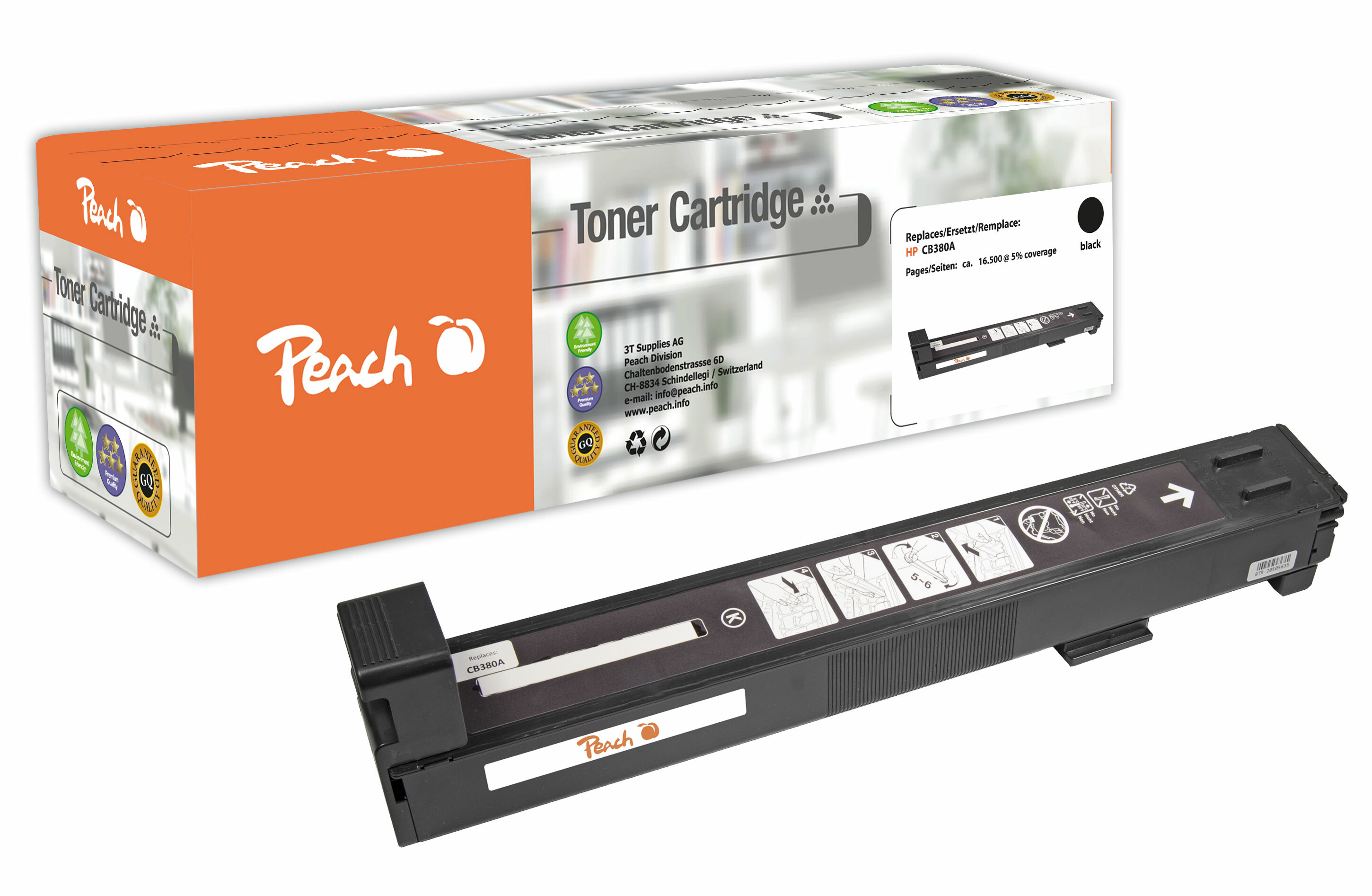 Peach HP 823 ABK Toner bk ersetzt HP No. 823A BK, CB380A f&uuml;r z.B. HP Color LaserJet CP 6000, HP Color LaserJet CP 6015 DE (wiederaufbereitet) - Bild 1