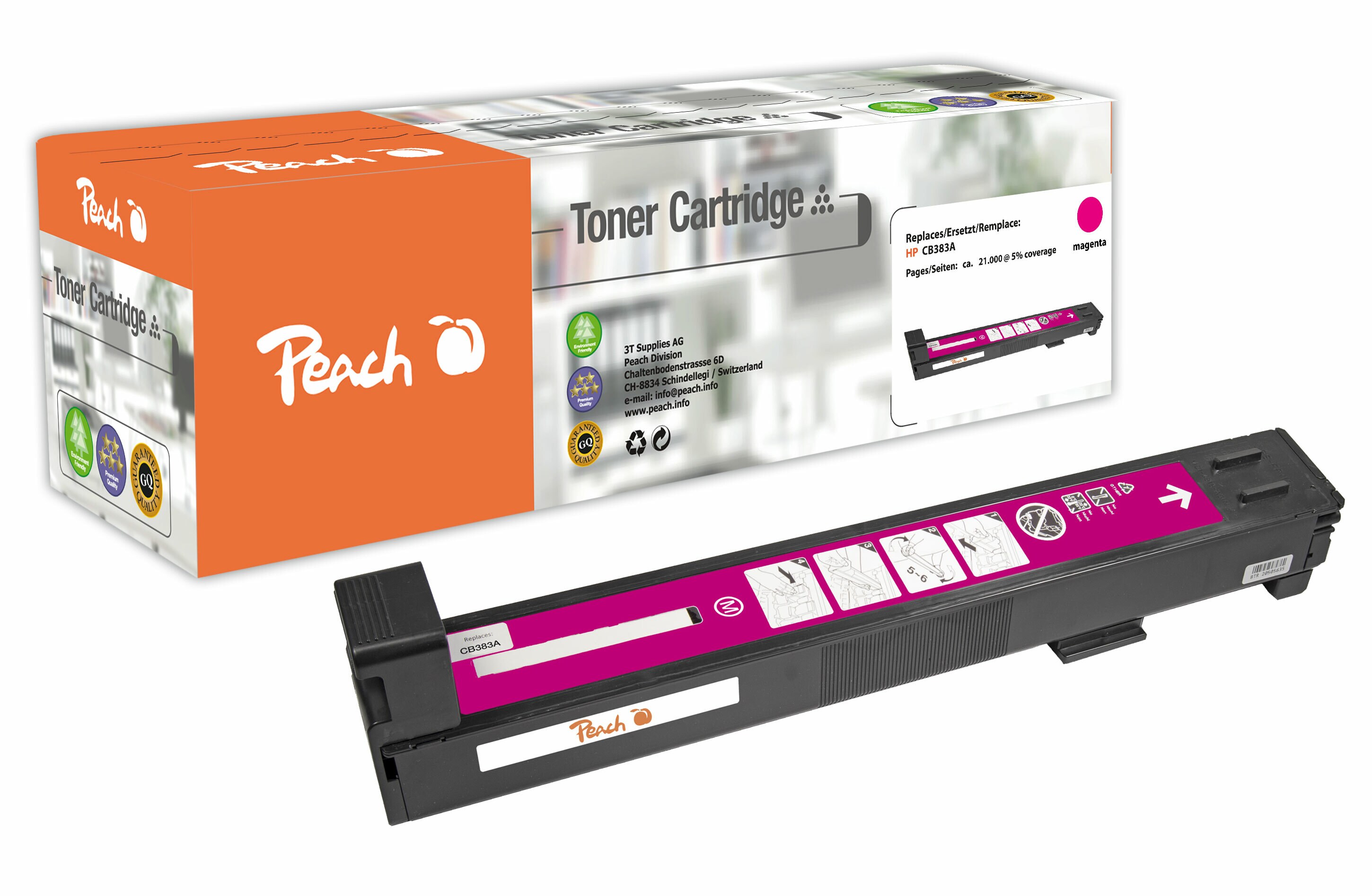 Peach HP 824 AM Toner ma ersetzt HP No. 824A M, CB383A f&uuml;r z.B. HP Color LaserJet CM 6030 F MFP, HP Color LaserJet CM 6030 MFP (wiederaufbereitet) - Bild 1