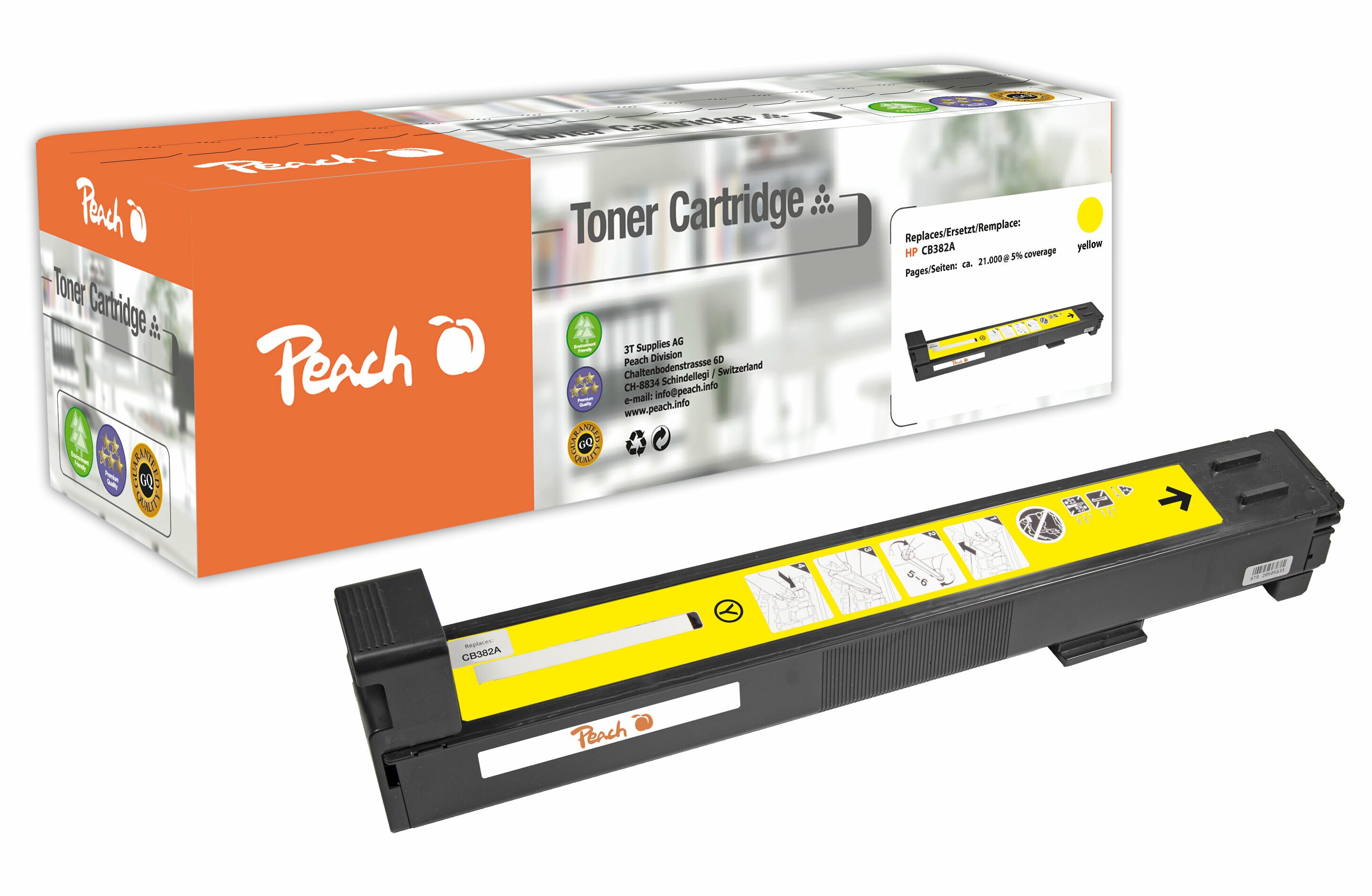 Peach HP 824 AY Toner ye ersetzt HP No. 824A Y, CB382A f&uuml;r z.B. HP Color LaserJet CM 6030 F MFP, HP Color LaserJet CM 6030 MFP (wiederaufbereitet) - Bild 1