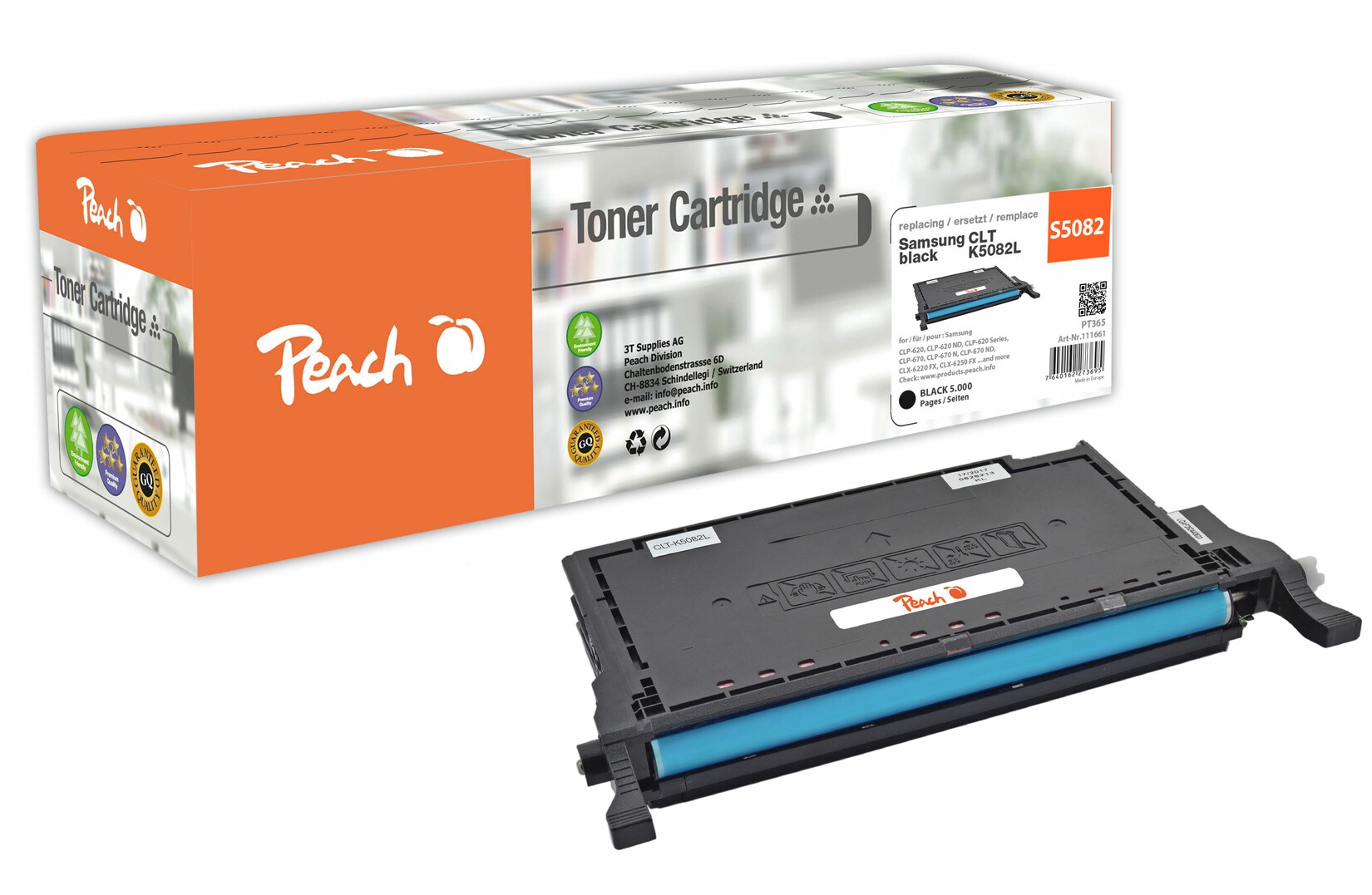Peach S5082 Toner XL bk ersetzt Samsung CLT-K5082L/ELS, SU188A für z.B. Samsung CLP -620, Samsung CLP -620 ND, Samsung CLP -670 (wiederaufbereitet)