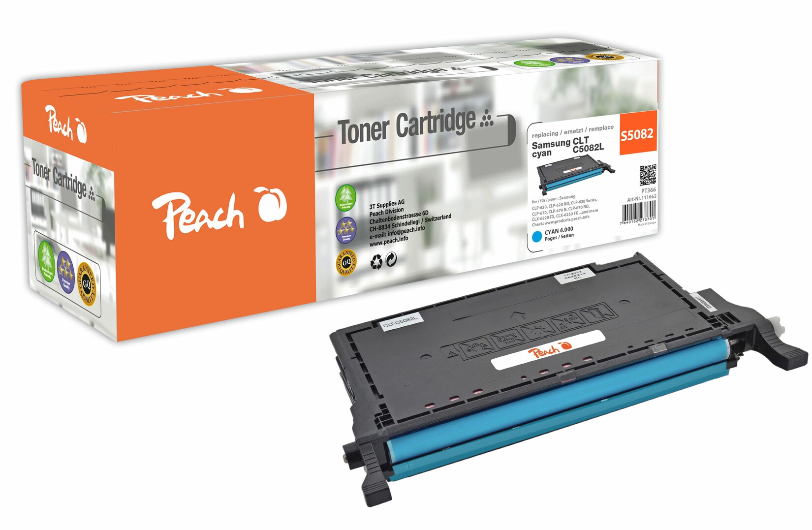 Peach S5082 Toner XL cy ersetzt Samsung CLT-C5082L/ELS, SU055A für z.B. Samsung CLP -620, Samsung CLP -620 ND, Samsung CLP -670 (wiederaufbereitet)