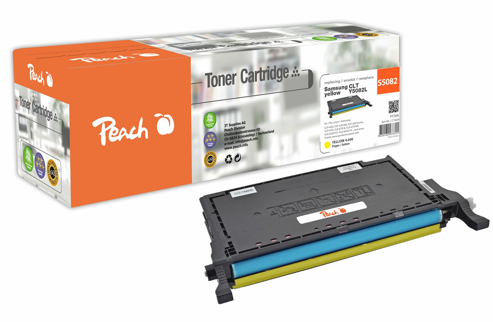Peach S5082 Toner XL ye ersetzt Samsung CLT-Y5082L/ELS, SU532A für z.B. Samsung CLP -620, Samsung CLP -620 ND, Samsung CLP -670 (wiederaufbereitet)