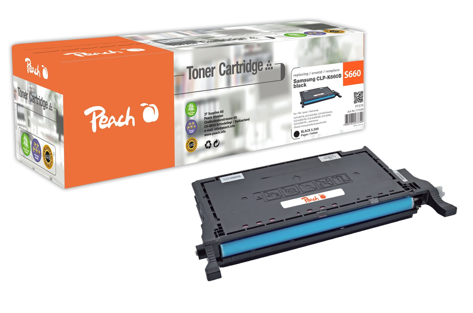 Peach S660 Toner XL bk ersetzt Samsung CLP-K660B/ELS, ST906A für z.B. Samsung CLP -607 N, Samsung CLP -610 ND, Samsung CLP -610 (wiederaufbereitet)
