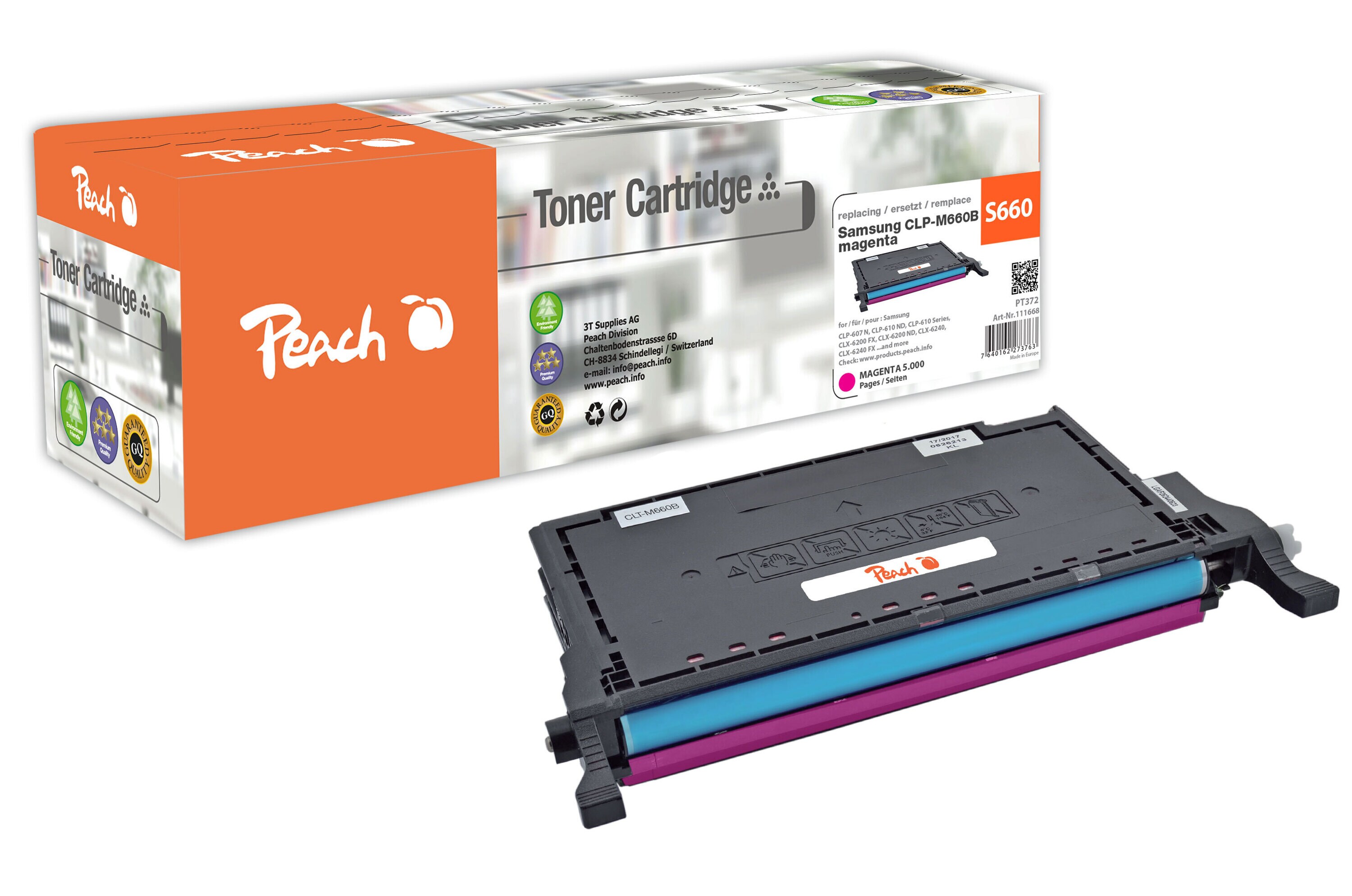 Peach S660  Toner XL ma ersetzt Samsung CLP-M660B/ELS, ST924A f&uuml;r z.B. Samsung CLP -607 N, Samsung CLP -610 ND, Samsung CLP -610 (wiederaufbereitet) - Bild 1