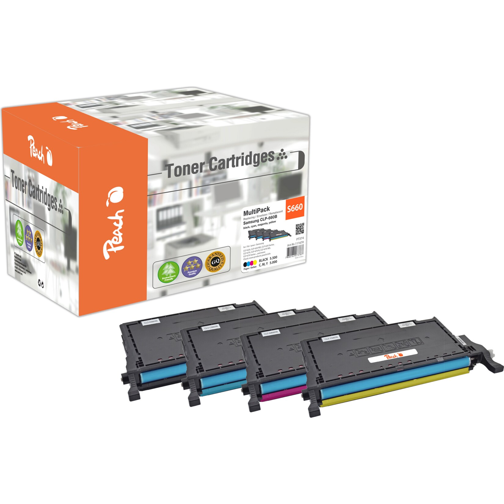 Peach S660 4 Toner XL (bk, c/m/y) ersetzt Samsung CLP-660 für z.B. Samsung CLP -607 N, Samsung CLP -610 ND, Samsung CLP -610, Samsung CLP -660 (wiederaufbereitet)