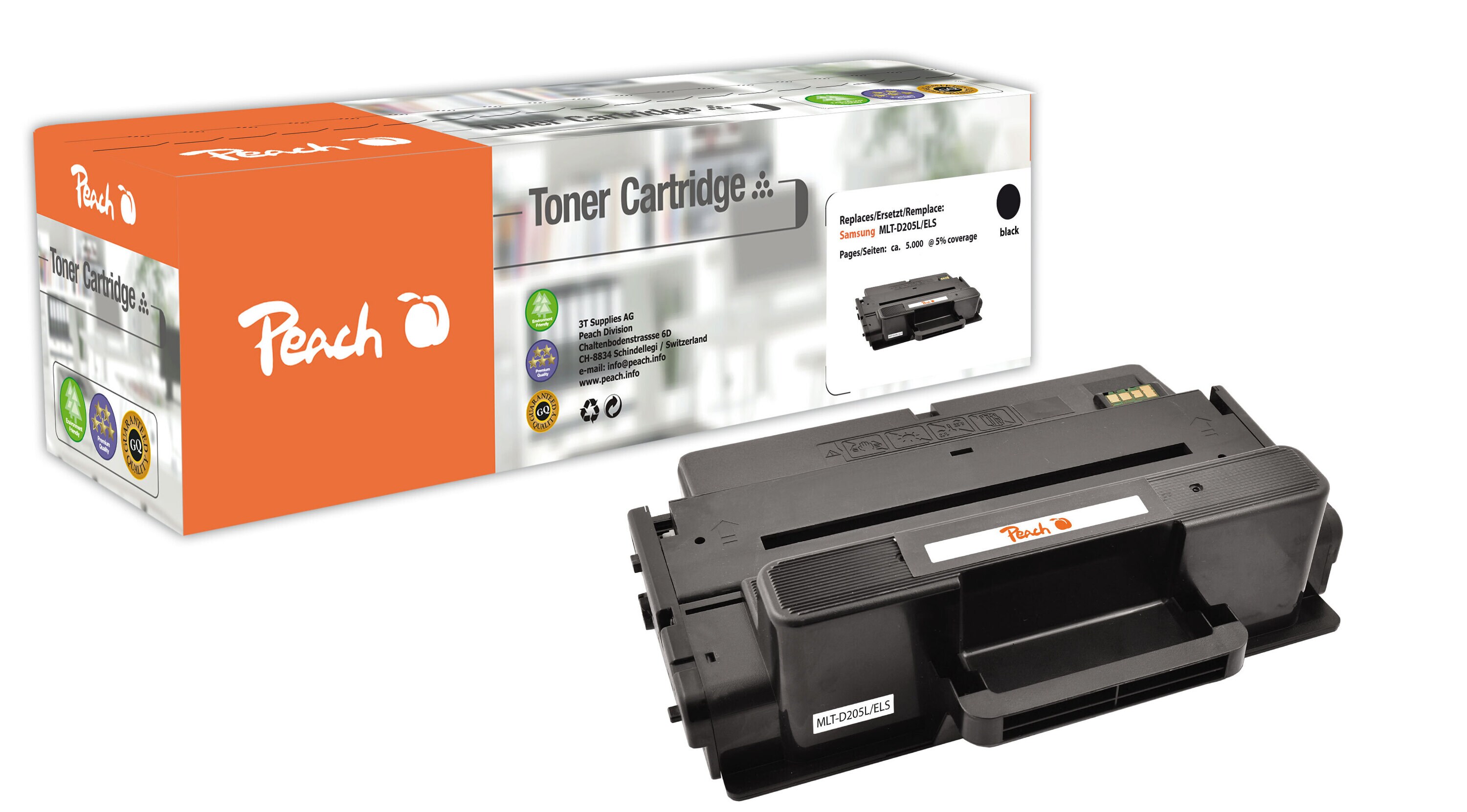 Peach S205  Toner XL bk ersetzt Samsung MLT-D205L/ELS, SU963A f&uuml;r z.B. Samsung ML -3300, Samsung ML -3310, Samsung ML -3310 D, Samsung ML -3710 (wiederaufbereitet) - Bild 1
