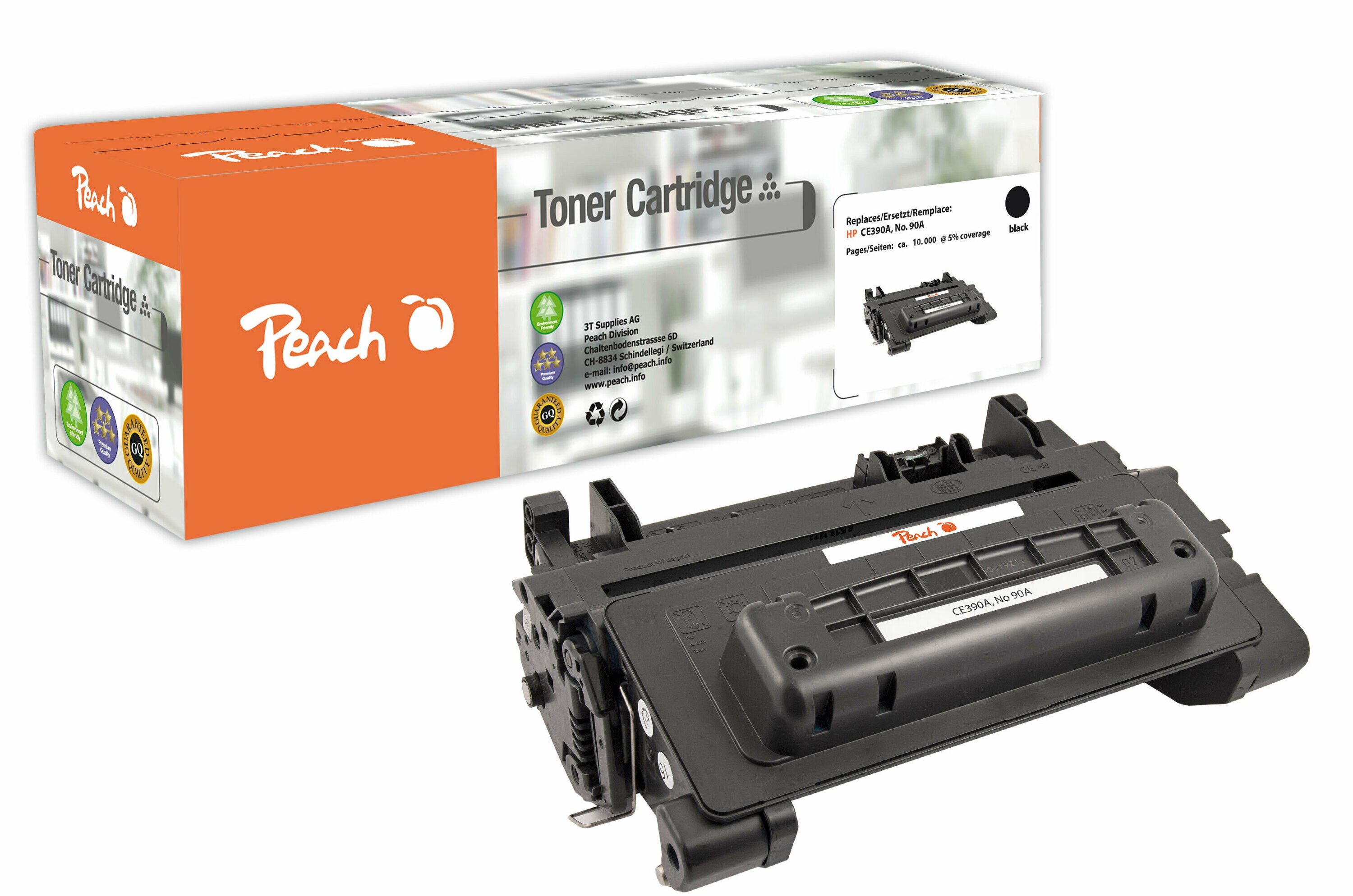 Peach HP 90 A Toner bk ersetzt HP No. 90A, CE390A f&uuml;r z.B. HP LaserJet Enterprise 600 M 601 dn, HP LaserJet Enterprise 600 M 601 m (wiederaufbereitet) - Bild 1
