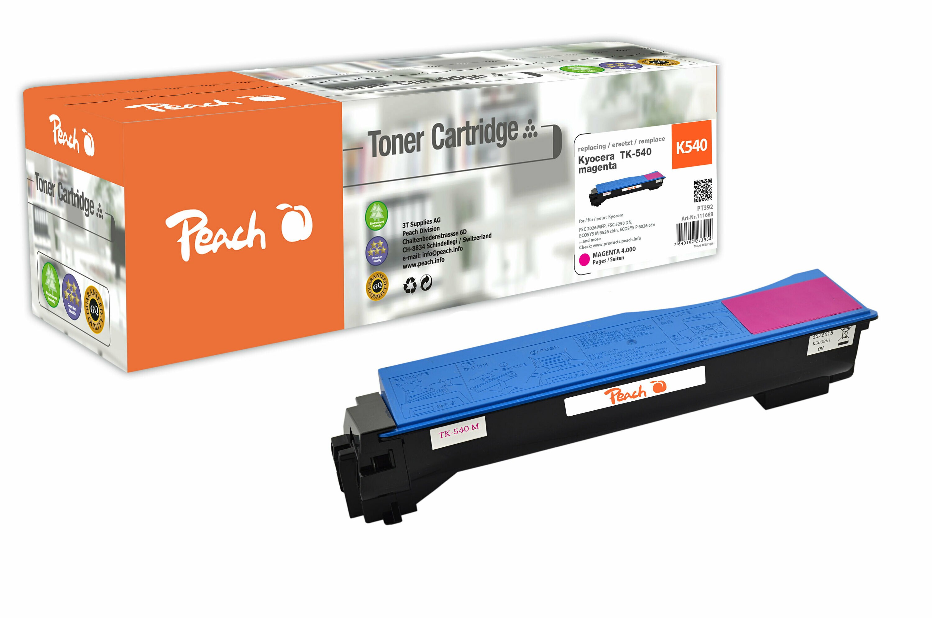 Peach K540 M Toner ma ersetzt Kyocera TK-540M f&uuml;r z.B. Kyocera FSC 5100 DN (wiederaufbereitet) - Bild 1