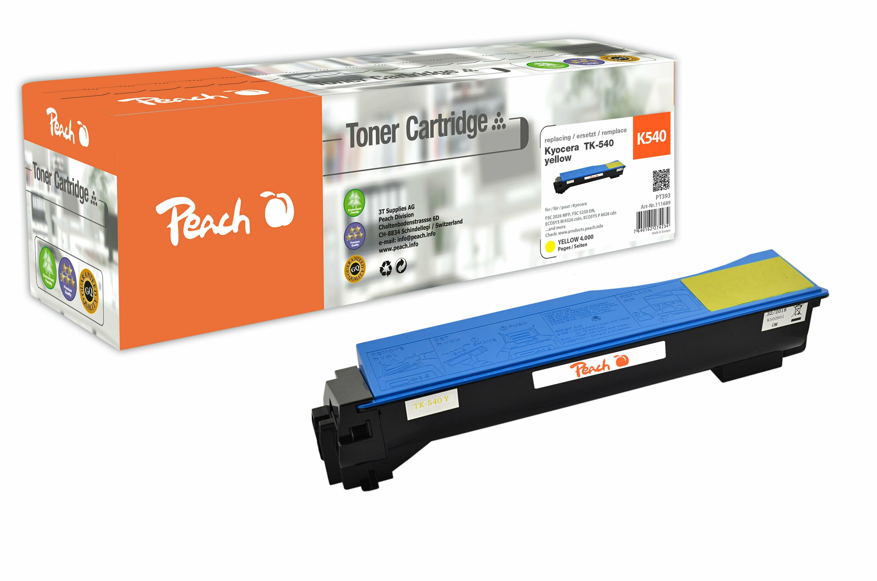 Peach K540 Y Toner ye ersetzt Kyocera TK-540Y f&uuml;r z.B. Kyocera FSC 5100 DN (wiederaufbereitet) - Bild 1