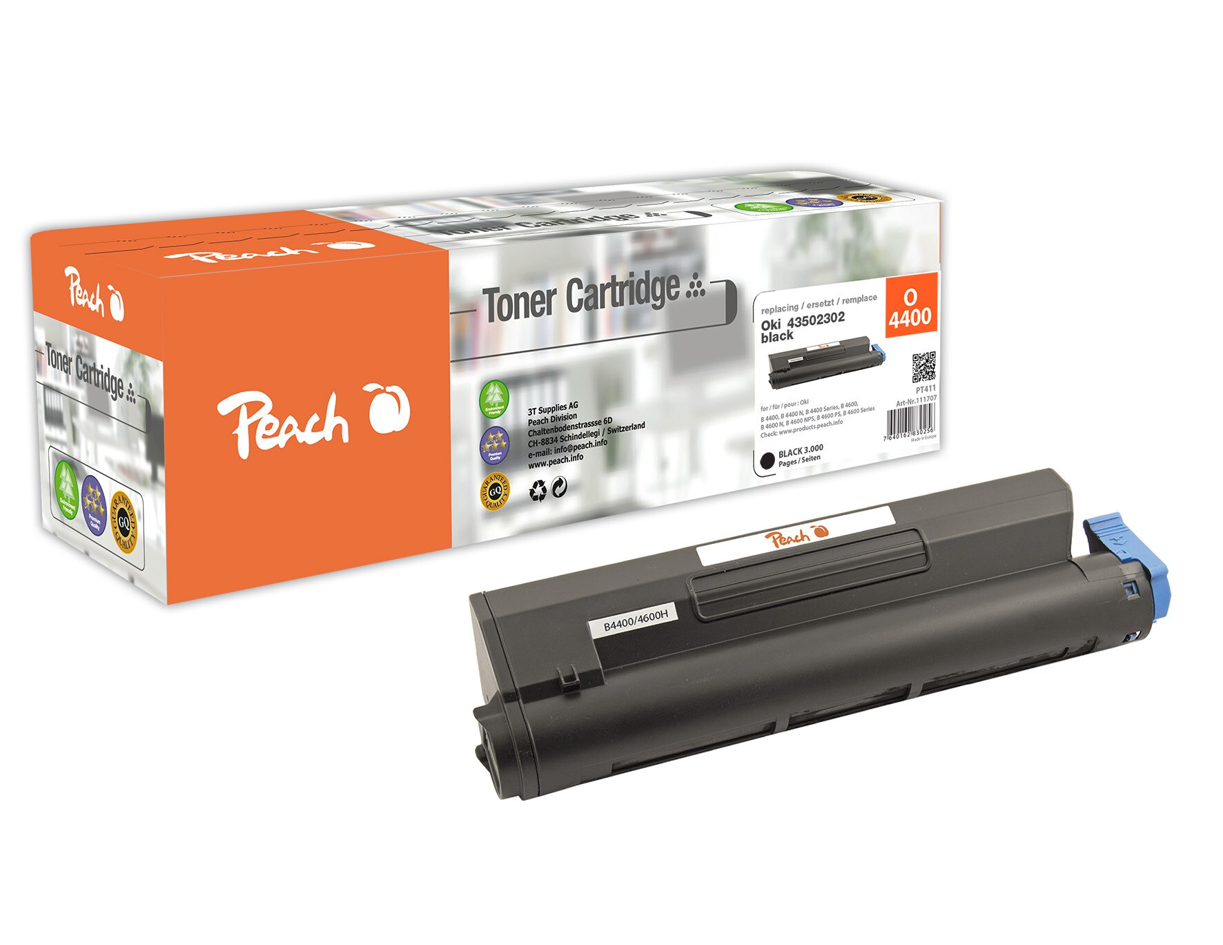 Peach O4350  Toner bk ersetzt OKI 43502302 f&uuml;r z.B. OKI B 4400, OKI B 4400 N, OKI B 4600, OKI B 4600 N, OKI B 4600 NPS, OKI B 4600 PS (wiederaufbereitet) - Bild 1