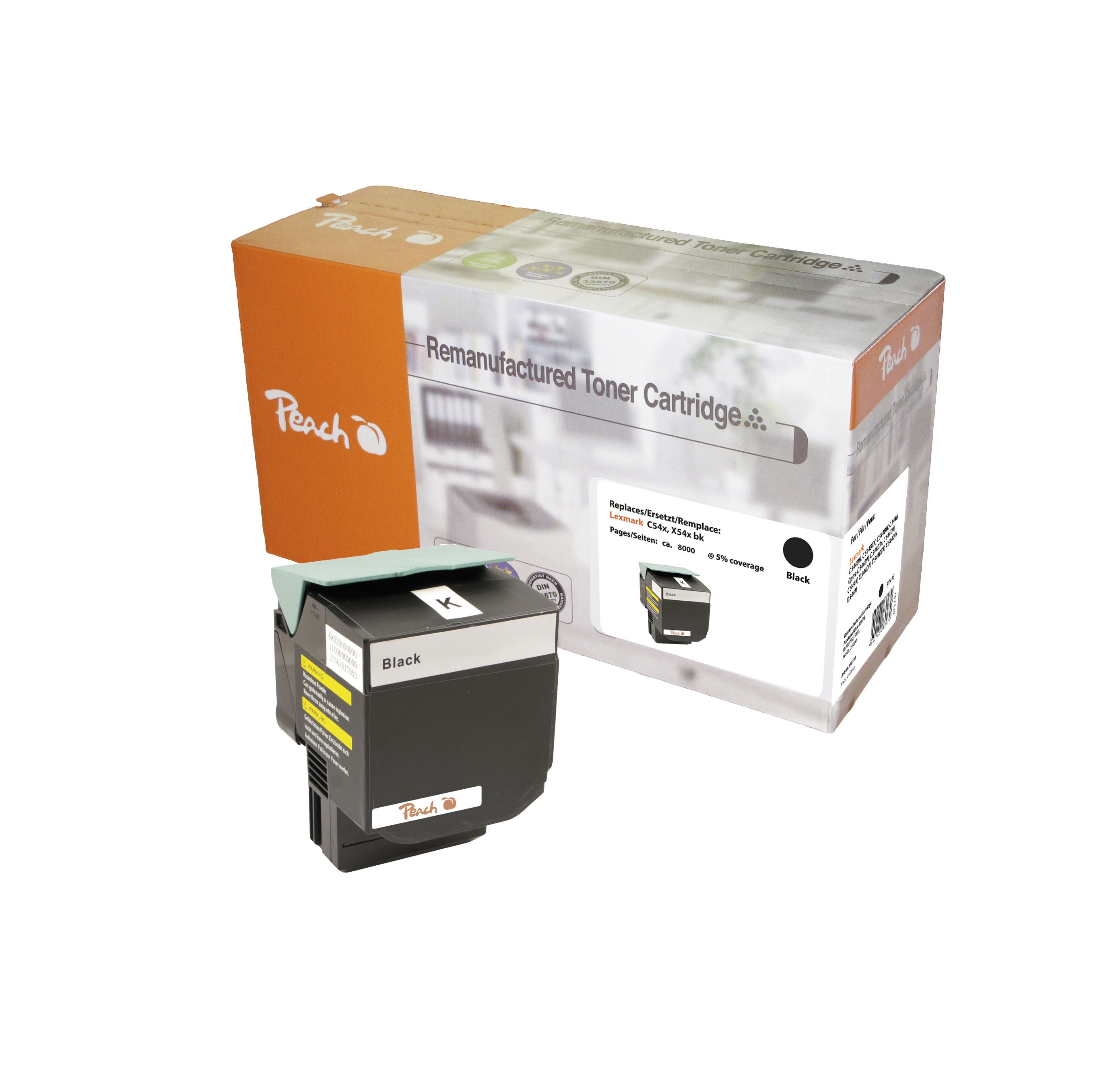 Peach L54  Toner XL bk ersetzt Lexmark C544X2KG f&uuml;r z.B. Lexmark C 544 DN, Lexmark C 544 DTN, Lexmark C 544 DW, Lexmark C 544 N, Lexmark X 544 DN (wiederaufbereitet) - Bild 1