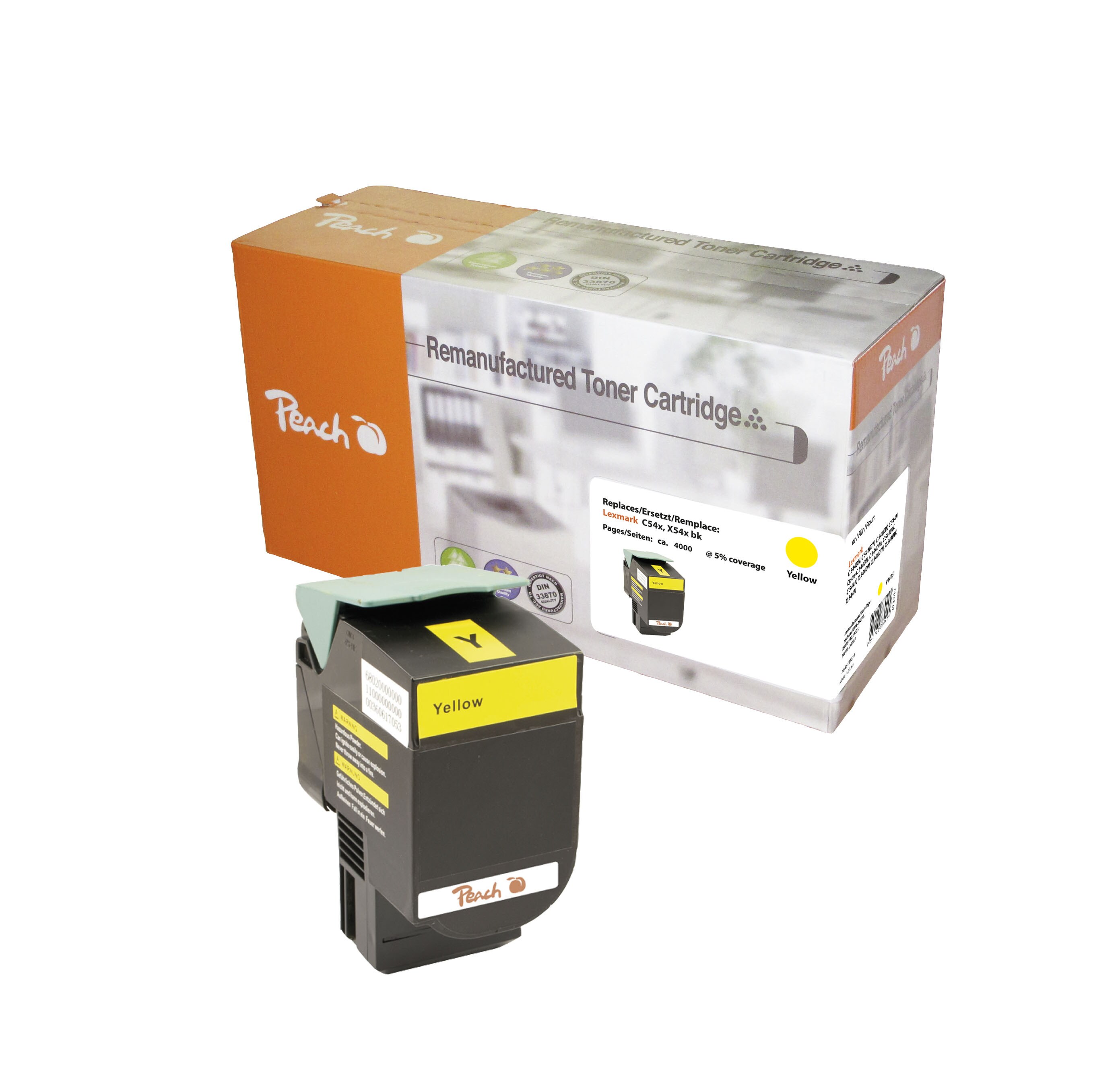 Peach L54  Toner XL ye ersetzt Lexmark C544X2YG f&uuml;r z.B. Lexmark C 544 DN, Lexmark C 544 DTN, Lexmark C 544 DW, Lexmark C 544 N, Lexmark X 544 DN (wiederaufbereitet) - Bild 1