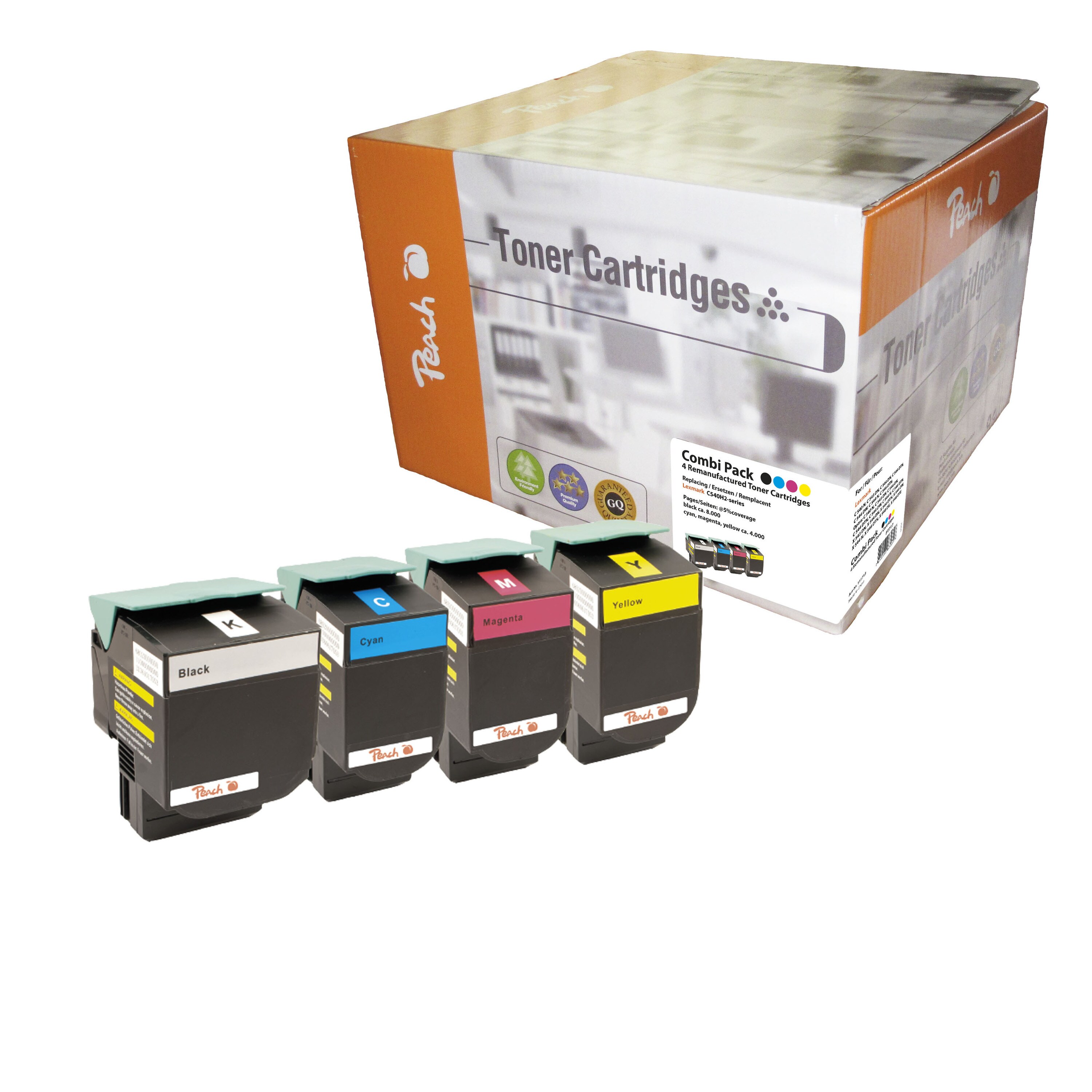 Peach L54  4 Toner XL (bk, c/m/y) ersetzt Lexmark C544X2 f&uuml;r z.B. Lexmark C 544 DN, Lexmark C 544 DTN, Lexmark C 544 DW, Lexmark C 544 N (wiederaufbereitet) - Bild 1