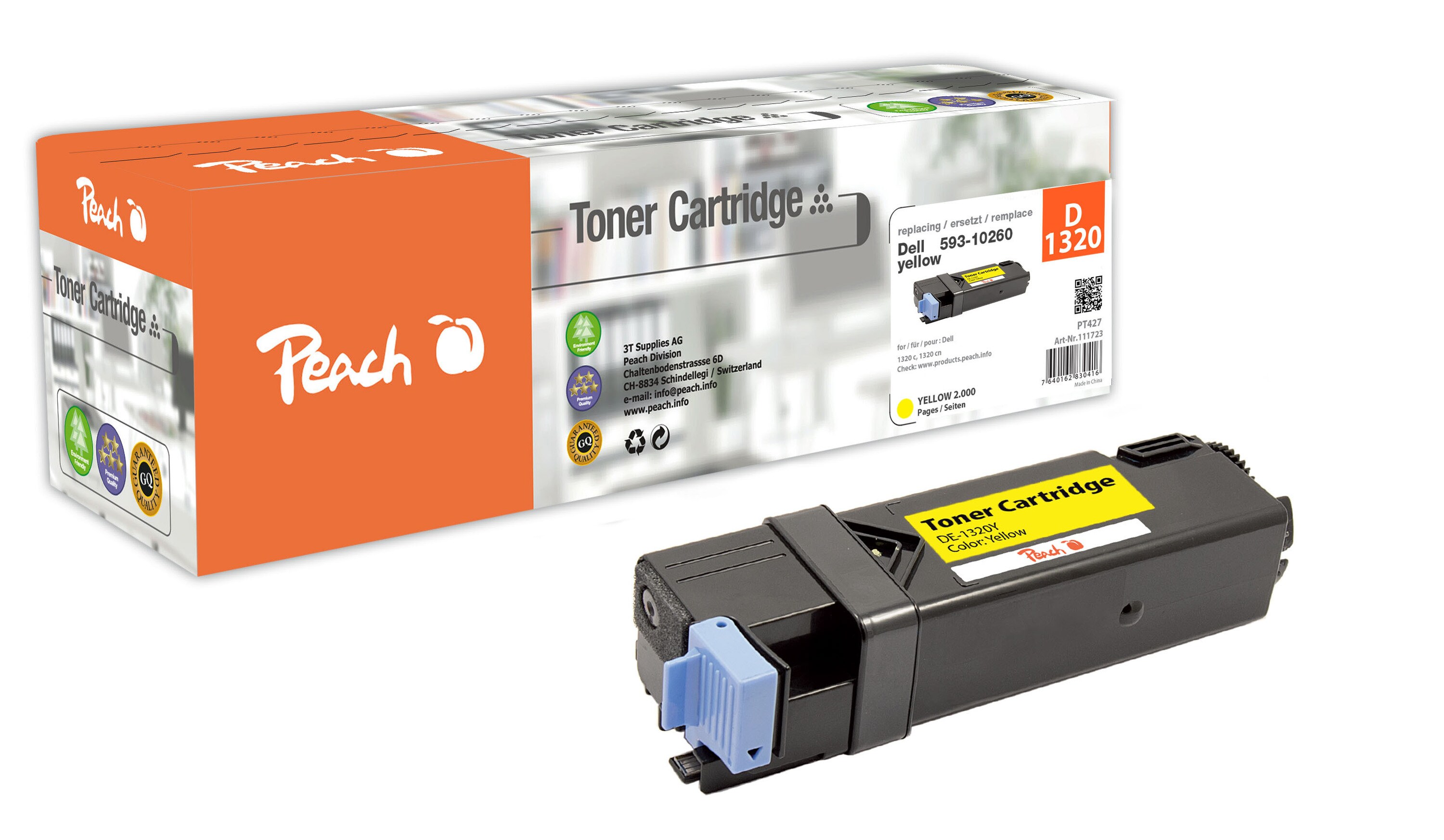 Peach D1320  Toner ye ersetzt Dell KU054, 593-10260 f&uuml;r z.B. Dell 1320 c, Dell 1320 cn (wiederaufbereitet) - Bild 1