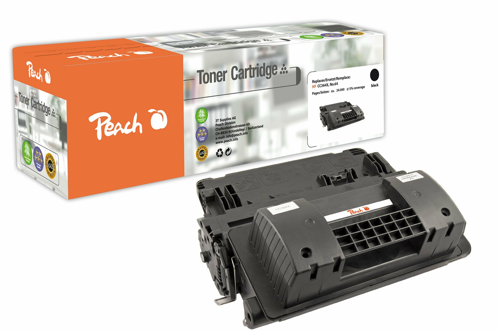 Peach HP 64 X Toner XL bk ersetzt HP No. 64X, CC364X für z.B. HP LaserJet P 4015, HP LaserJet P 4015 DN, HP LaserJet P 4015 N, HP LaserJet P 4015 X (wiederaufbereitet)