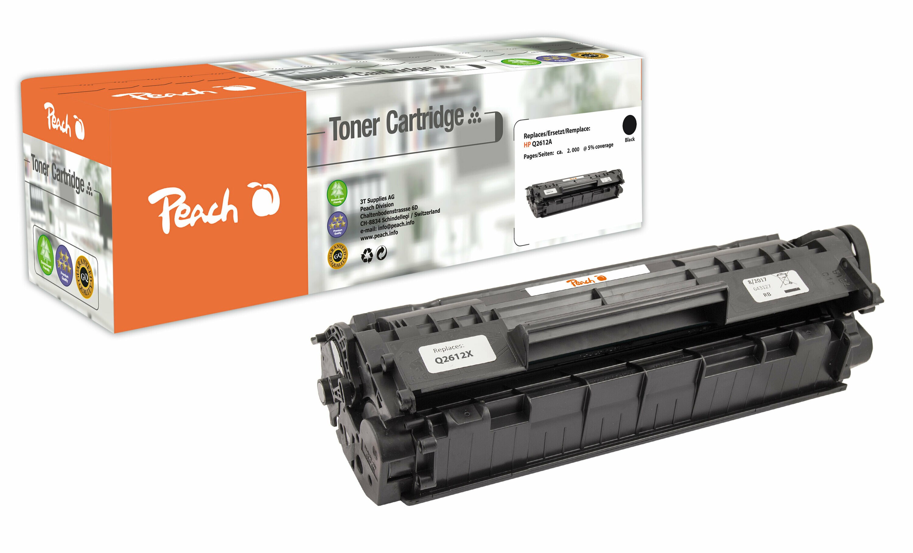 Peach HP 12 ABK Toner XL bk ersetzt Canon, HP No. 12A BK, Q2612A, CRG-703, EP-703 f&uuml;r z.B. Canon ISensys LBP -2900, Canon ISensys LBP -2900 b (wiederaufbereitet) - Bild 1