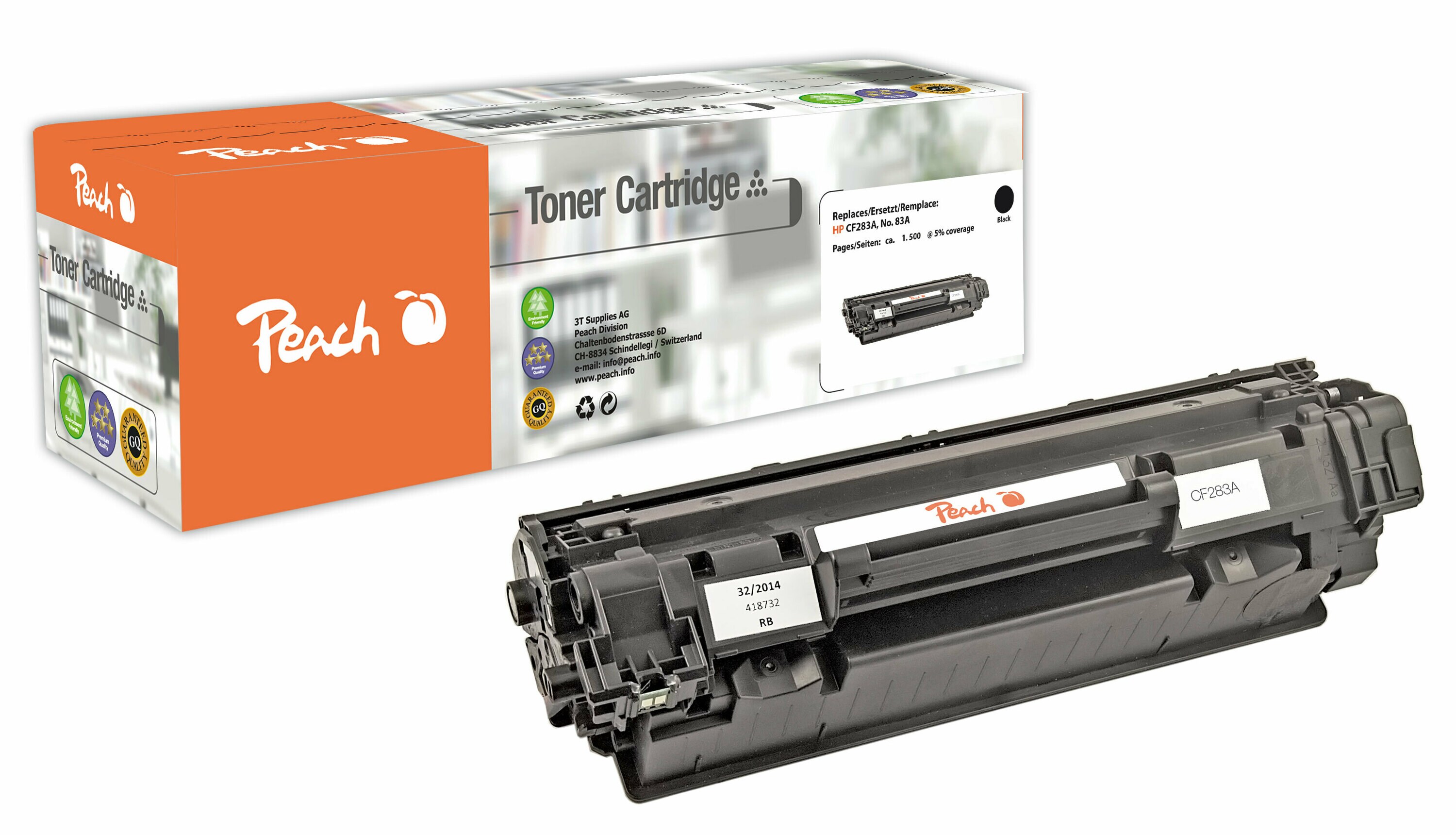 Peach HP 83 A Toner bk ersetzt HP No. 83A, CF283A f&uuml;r z.B. HP LaserJet Pro MFP M 120, HP LaserJet Pro MFP M 125 a, HP LaserJet Pro MFP M 125 nw (wiederaufbereitet) - Bild 1