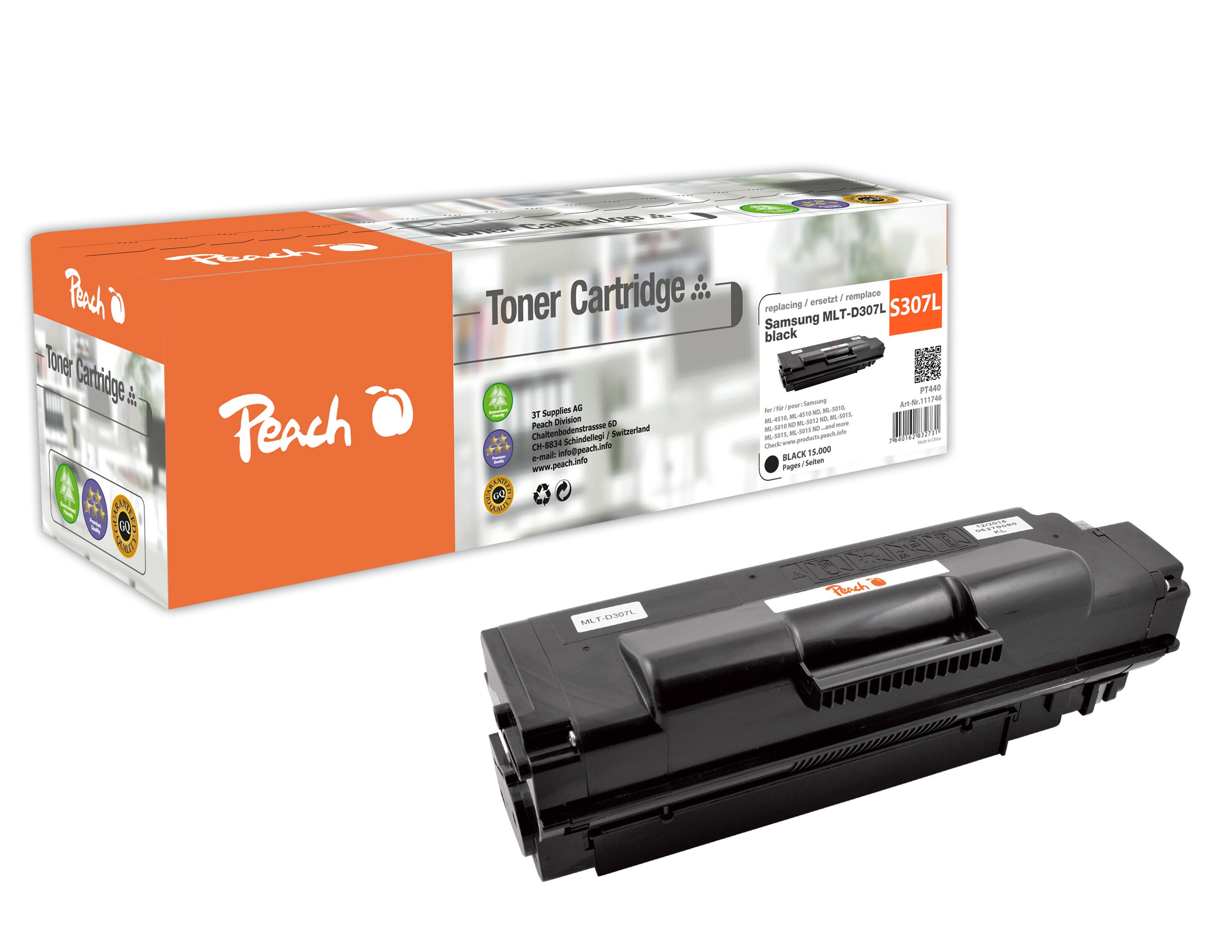 Peach S307  Toner XL bk ersetzt Samsung MLT-D307L/ELS, SV066A f&uuml;r z.B. Samsung ML -4510, Samsung ML -4510 ND, Samsung ML -4512 ND (wiederaufbereitet) - Bild 1