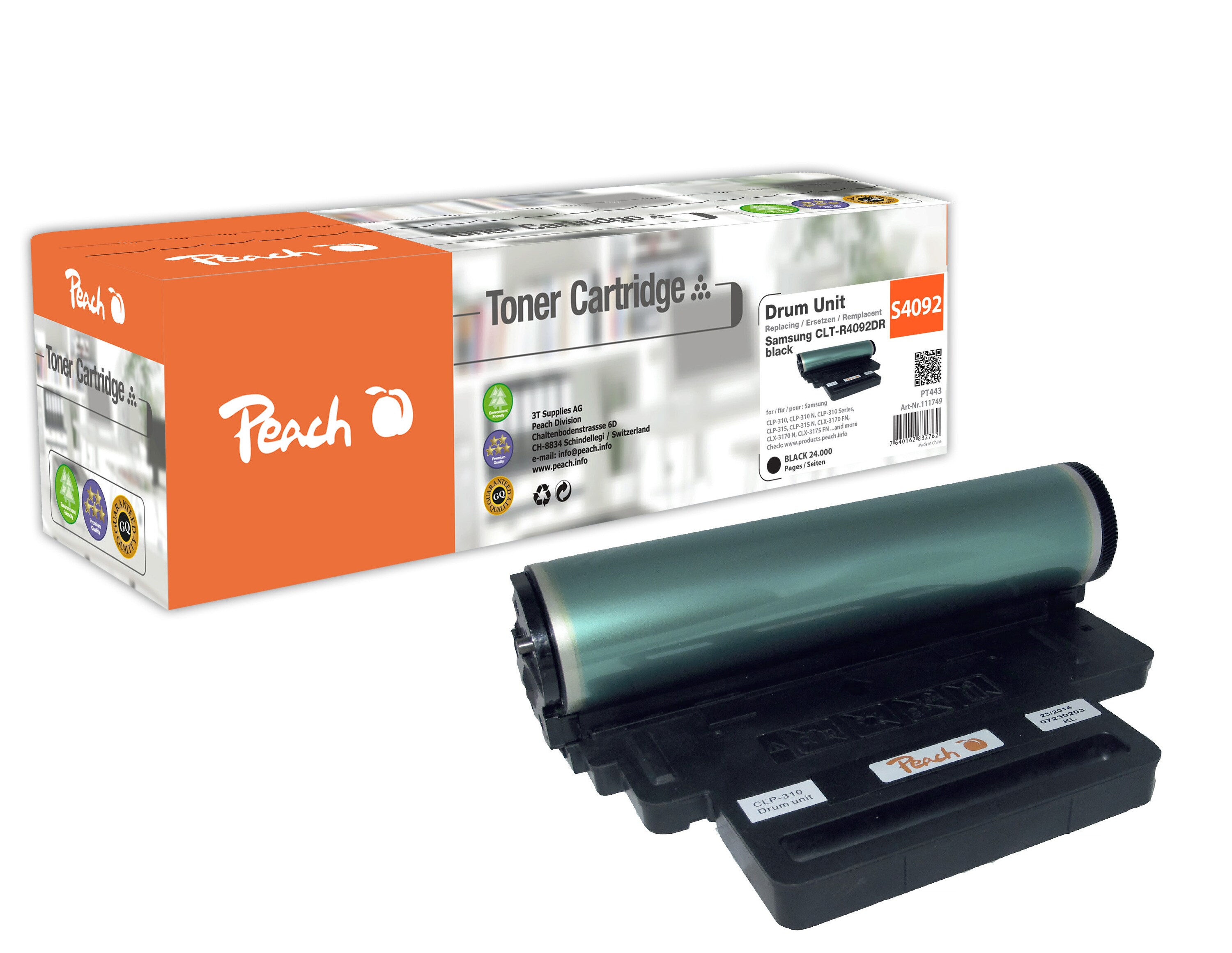 Peach S4092  Trommeleinheit ersetzt Samsung CLT-R409/SEE, SU414A f&uuml;r z.B. Samsung CLP -310, Samsung CLP -310 N, Samsung CLP -315, Samsung CLP -315 N (wiederaufbereitet) - Bild 1