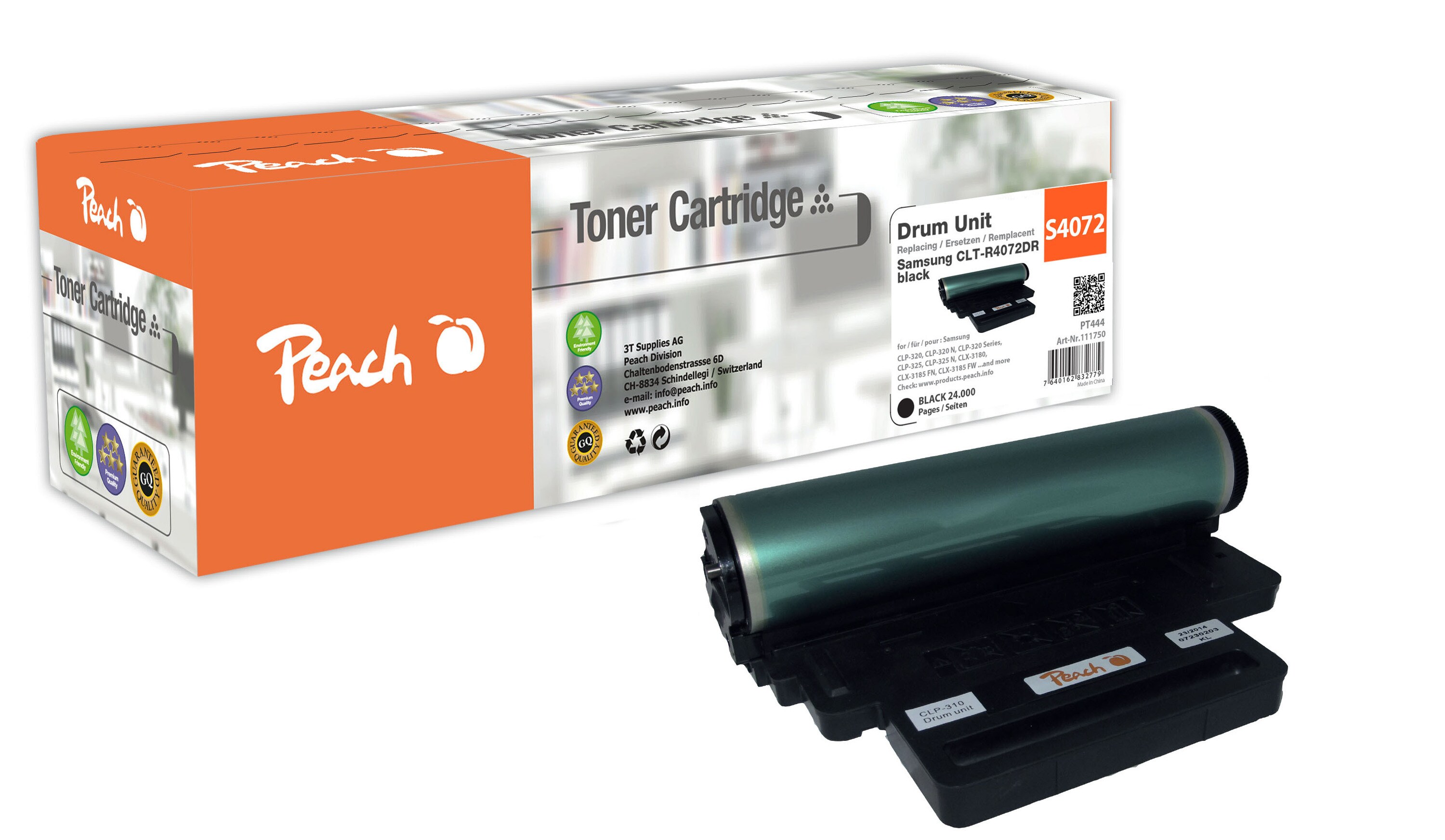 Peach S4072  Trommeleinheit ersetzt Samsung CLT-R407/SEE, SU408A f&uuml;r z.B. Samsung CLP -320, Samsung CLP -320 N, Samsung CLP -325, Samsung CLP -325 N (wiederaufbereitet) - Bild 1