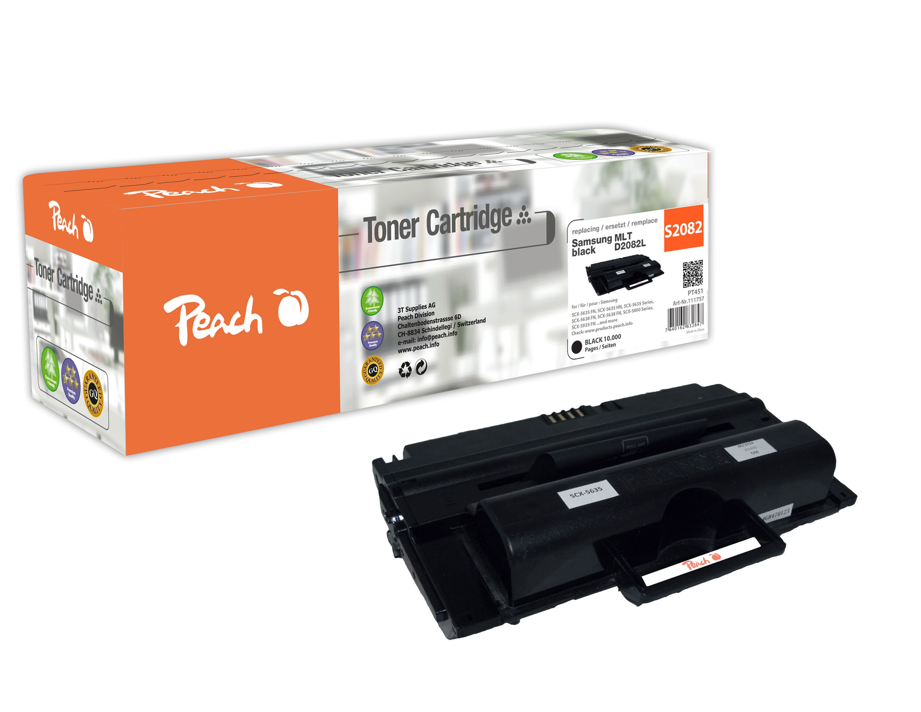 Peach S208  Toner XL bk ersetzt Samsung MLT-D2082L f&uuml;r z.B. Samsung SCX -5635 FN, Samsung SCX -5635 HN, Samsung SCX -5638 FN, Samsung SCX -5800 (wiederaufbereitet) - Bild 1