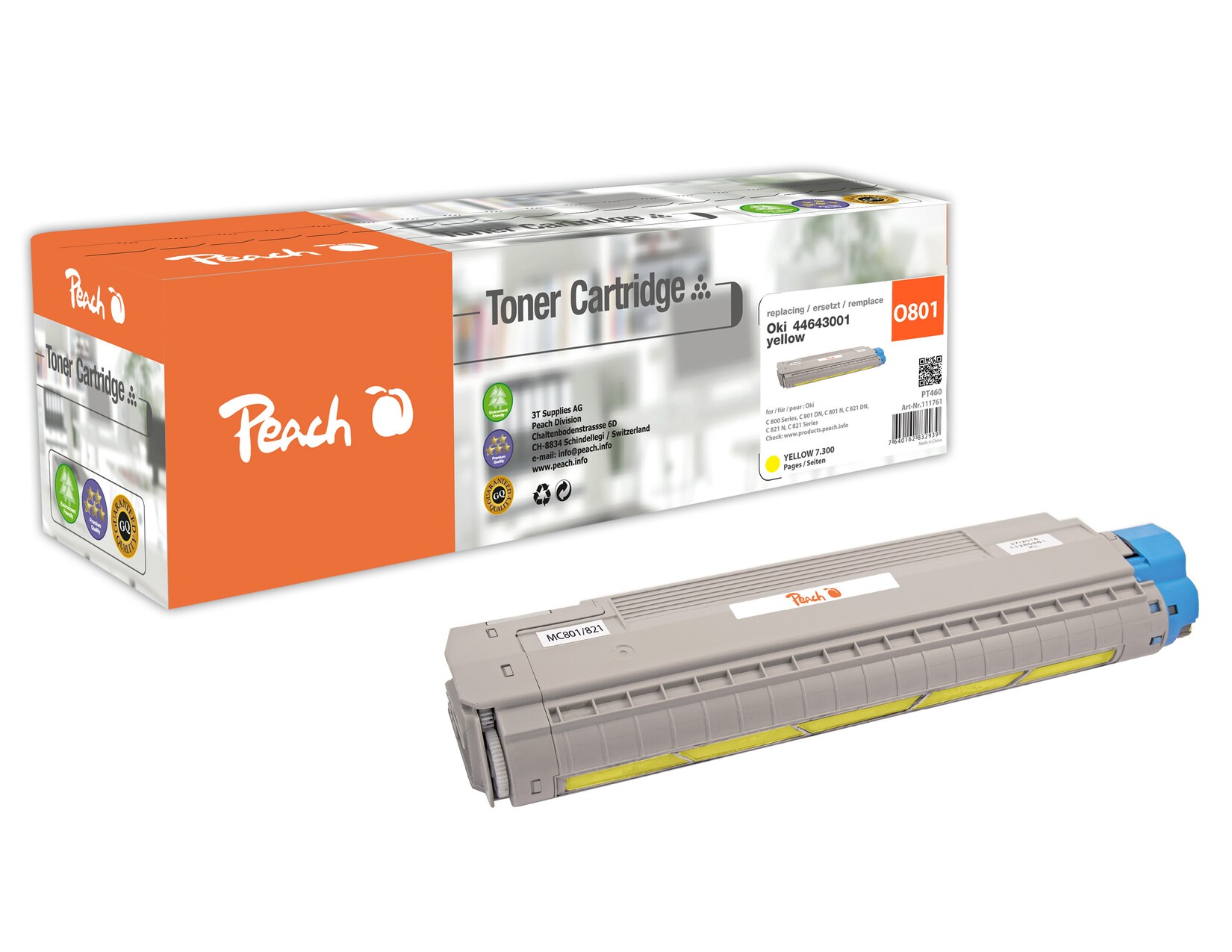 Peach O4464-3001Y Toner ye ersetzt OKI No. 4464-3001Y, 44643001 für z.B. OKI C 800, OKI C 801 DN, OKI C 801 N, OKI C 821 DN, OKI C 821 N (wiederaufbereitet)