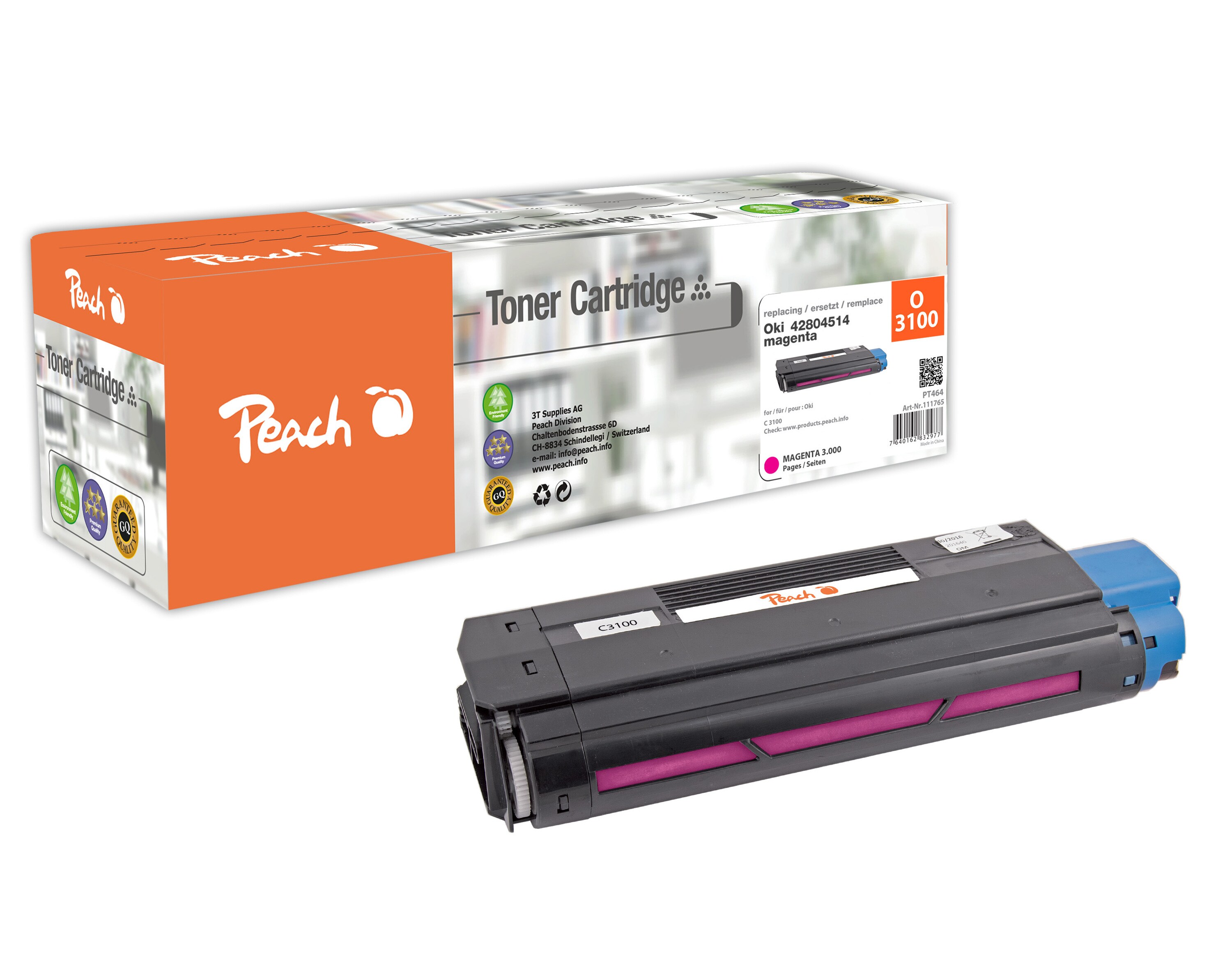 Peach O4280  Toner ma ersetzt OKI 42804514 f&uuml;r z.B. OKI C 3100 (wiederaufbereitet) - Bild 1
