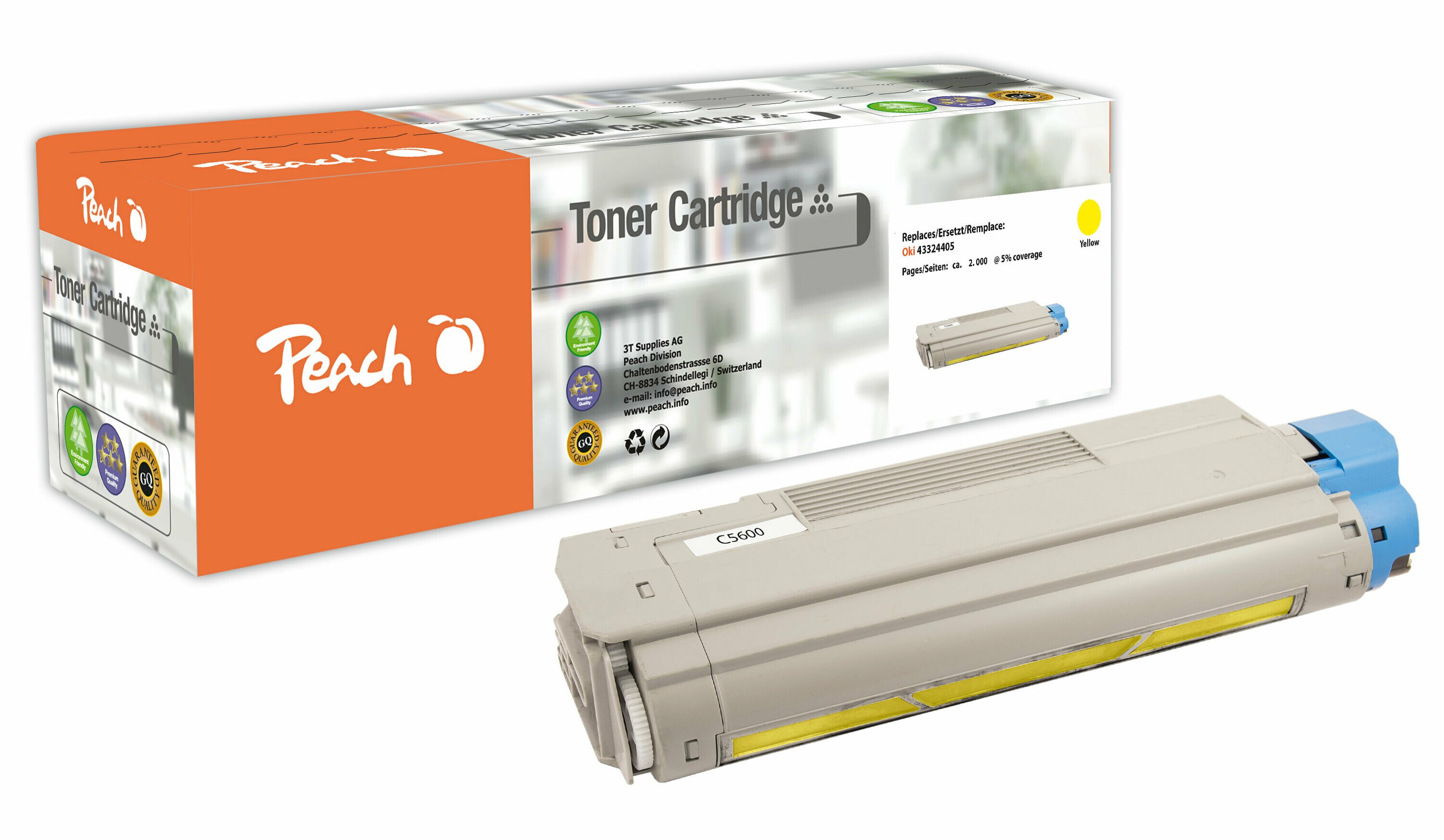 Peach O4332/36/38 Toner ye ersetzt OKI 43381905 f&uuml;r z.B. OKI C 5600, OKI C 5600 DN, OKI C 5600 N, OKI C 5700, OKI C 5700 DN, OKI C 5700 N (wiederaufbereitet) - Bild 1