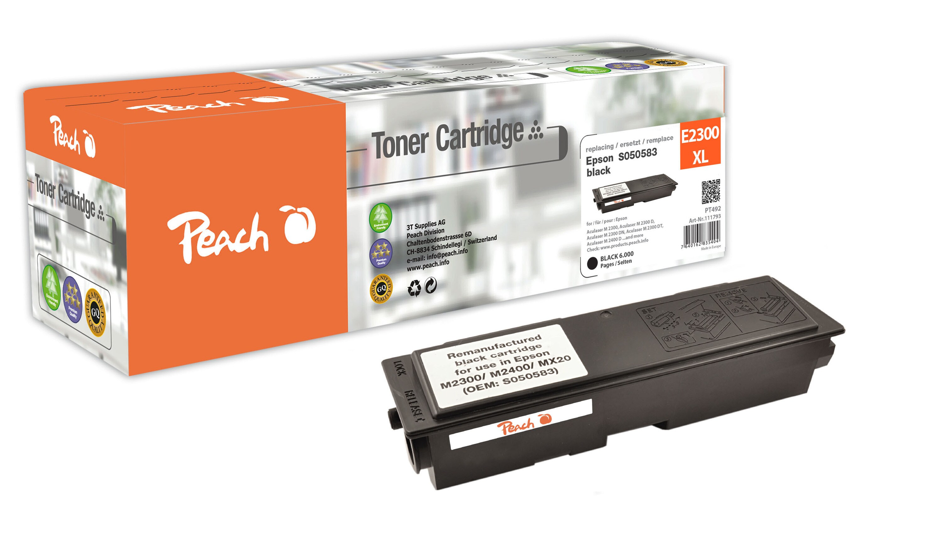 Peach E0583 XL Toner XL bk ersetzt Epson Nr. 0583XL, C13S050583XL f&uuml;r z.B. Epson Aculaser M 2300, Epson Aculaser M 2300 D, Epson Aculaser M 2400 (wiederaufbereitet) - Bild 1