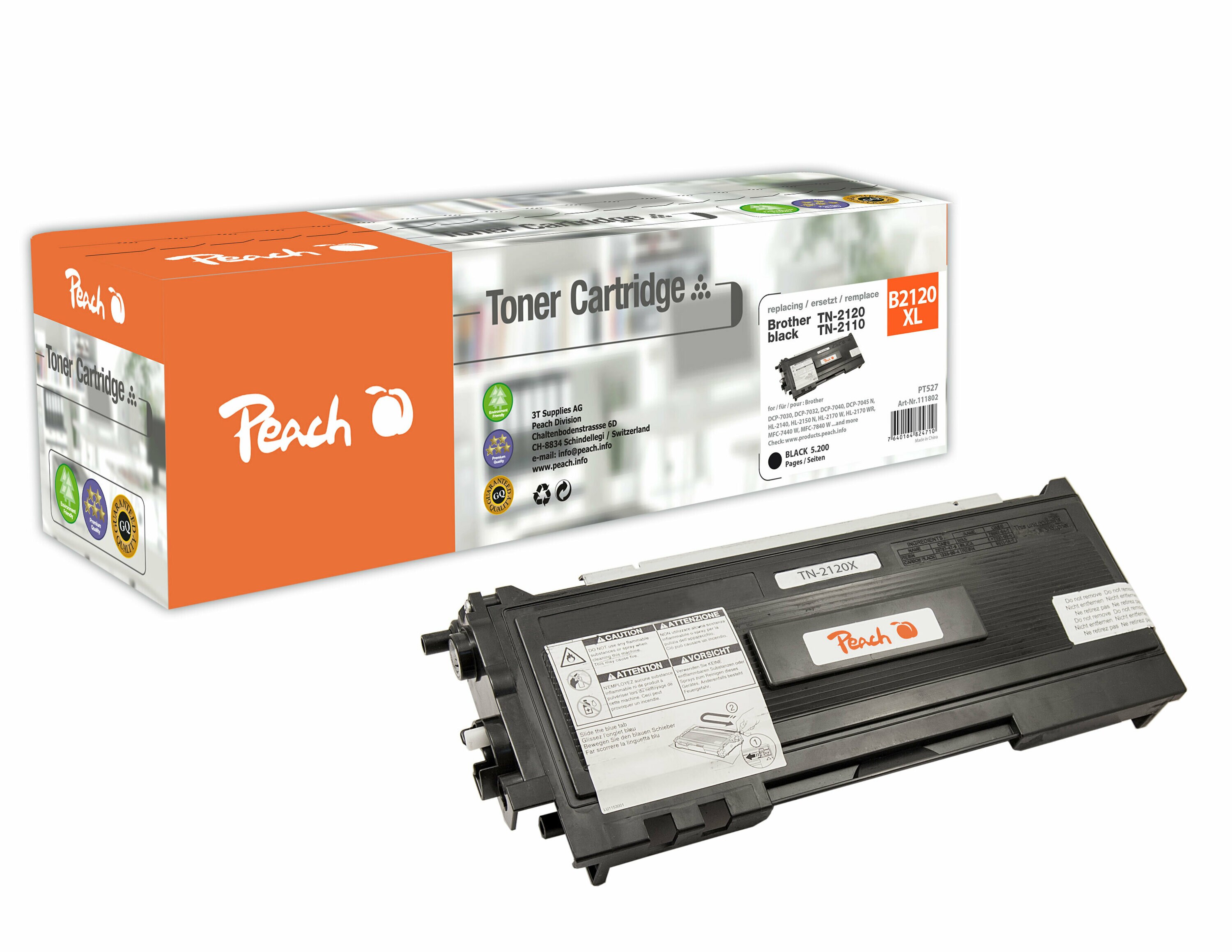 Peach B2120 X Toner XL bk ersetzt Brother TN-2120X f&uuml;r z.B. Brother DCP -7030, Brother DCP -7040, Brother DCP -7045 N, Brother HL -2140 (wiederaufbereitet) - Bild 1