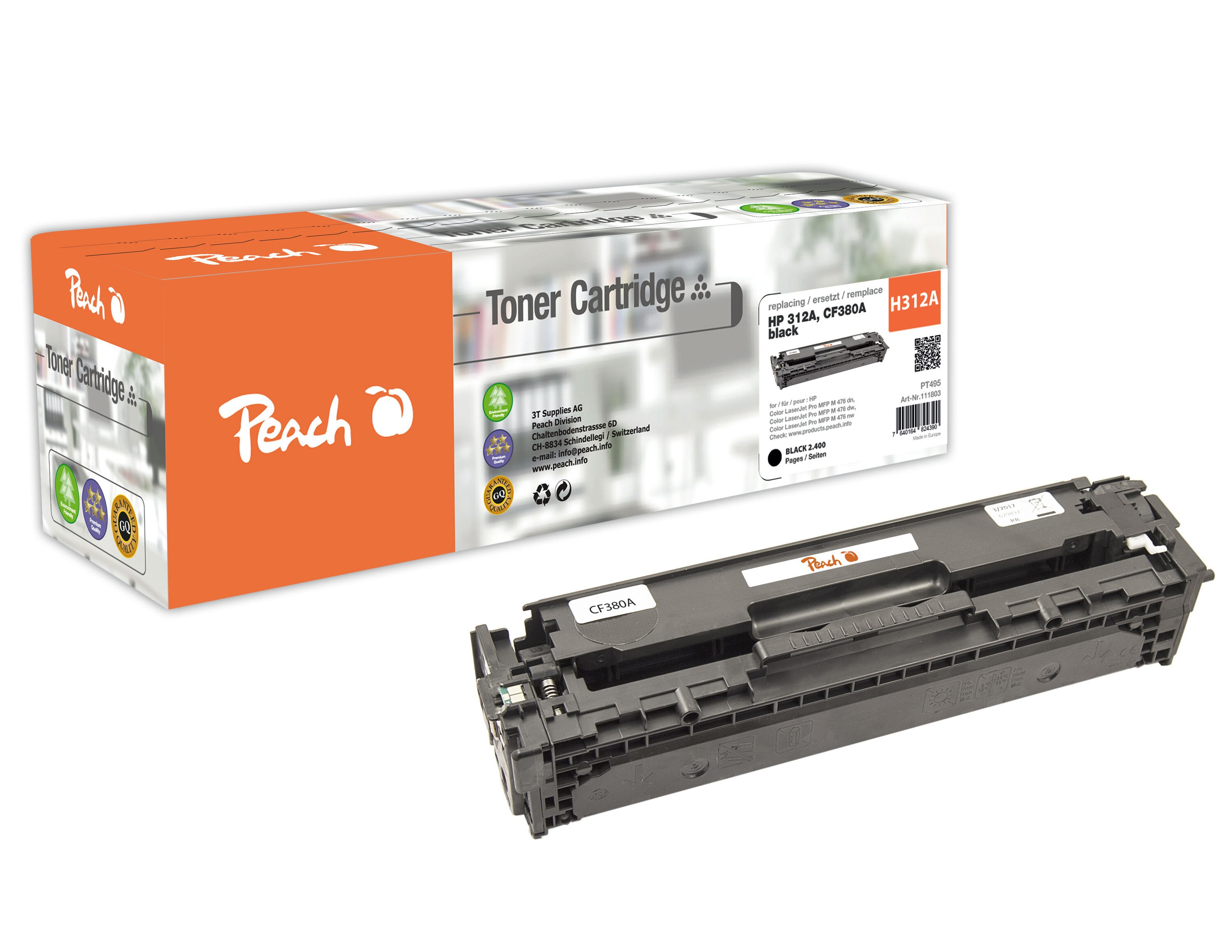 Peach HP 312 ABK Toner bk ersetzt HP No. 312A BK, CF380A f&uuml;r z.B. HP Color LaserJet Pro MFP M 476 dn, HP Color LaserJet Pro MFP M 476 dw (wiederaufbereitet) - Bild 1