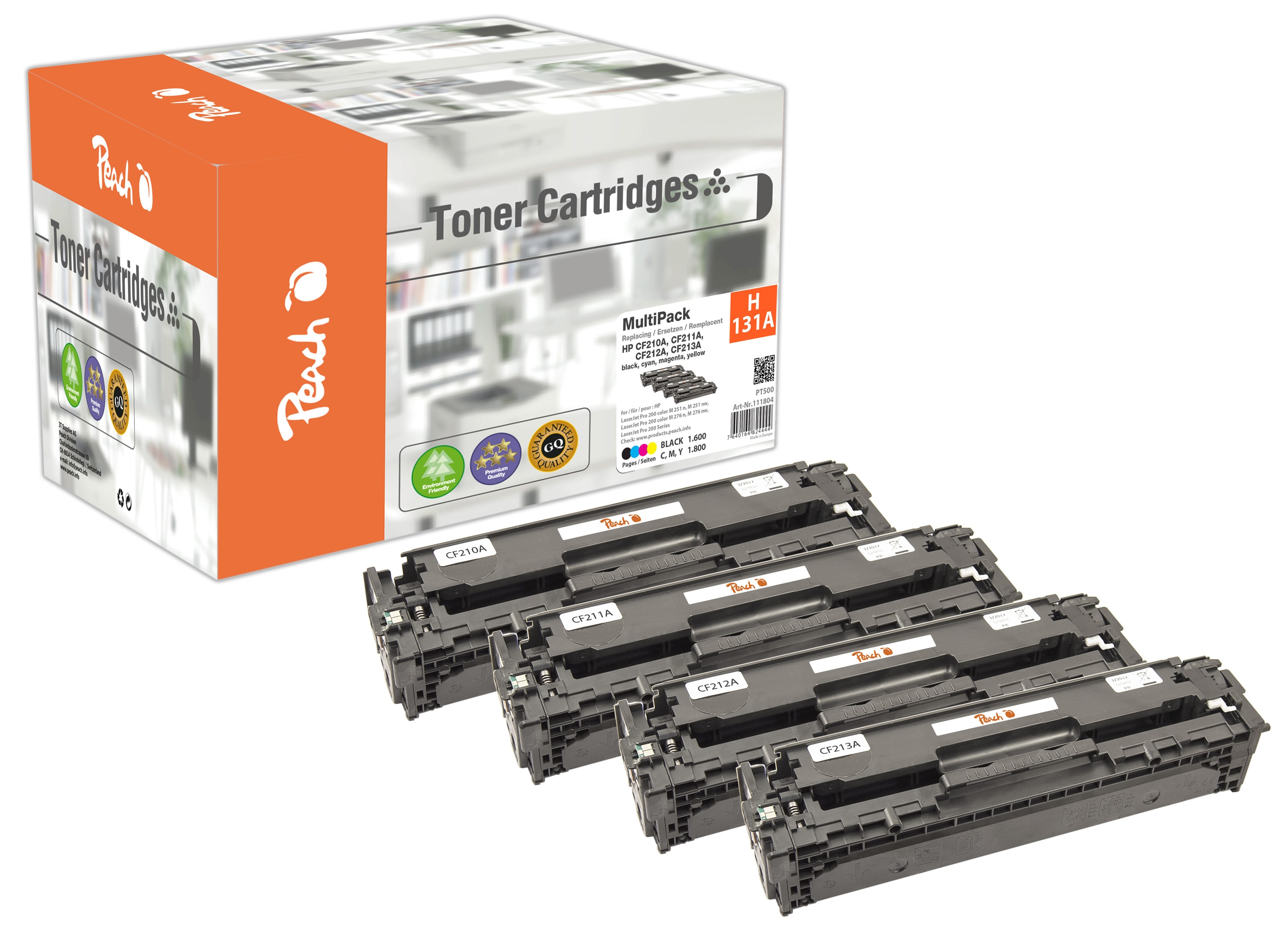 Peach HP 131 A 4 Toner (bk, c/m/y) ersetzt HP No. 131A, CF210A, CF211A, CF212A, CF213A f&uuml;r z.B. HP LaserJet Pro 200 color M 276 n (wiederaufbereitet) - Bild 1