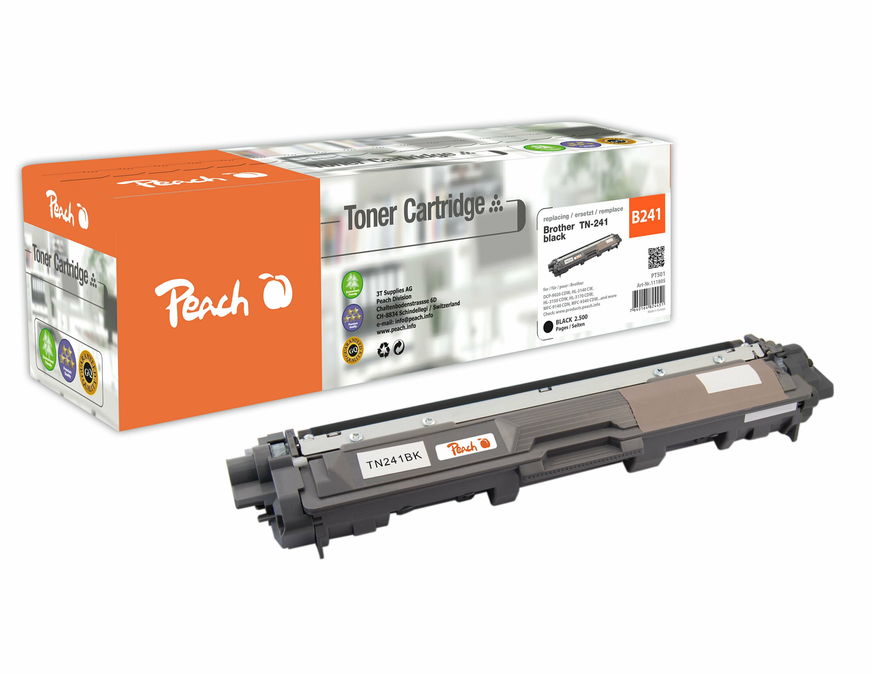 Peach B241 BK Toner bk ersetzt Brother TN-241BK f&uuml;r z.B. Brother DCP -9020 CDW, Brother HL -3140 CW, Brother HL -3150 CDN, Brother HL -3150 CDW (wiederaufbereitet) - Bild 1