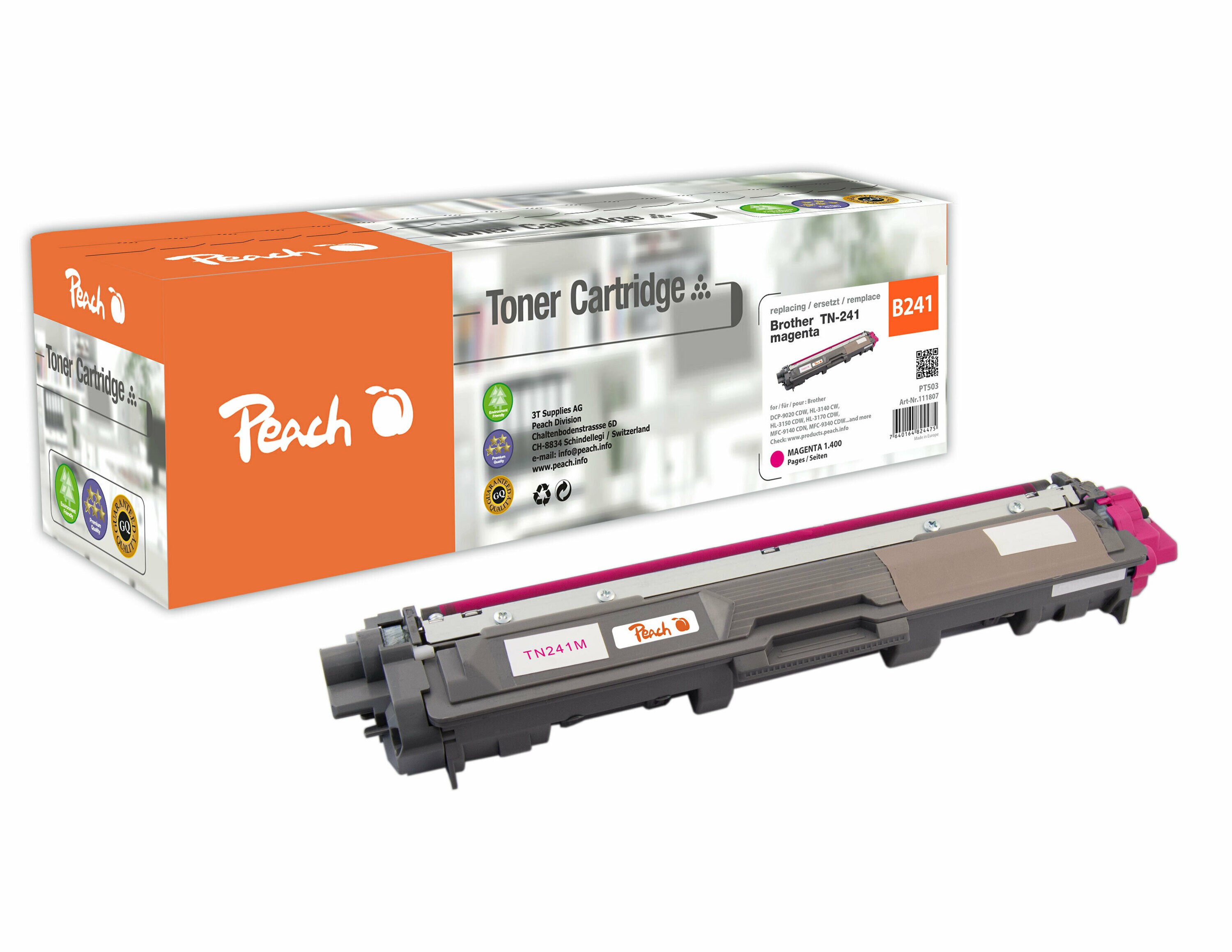 Peach B241 M Toner ma ersetzt Brother TN-241M f&uuml;r z.B. Brother DCP -9020 CDW, Brother HL -3140 CW, Brother HL -3150 CDN, Brother HL -3150 CDW (wiederaufbereitet) - Bild 1