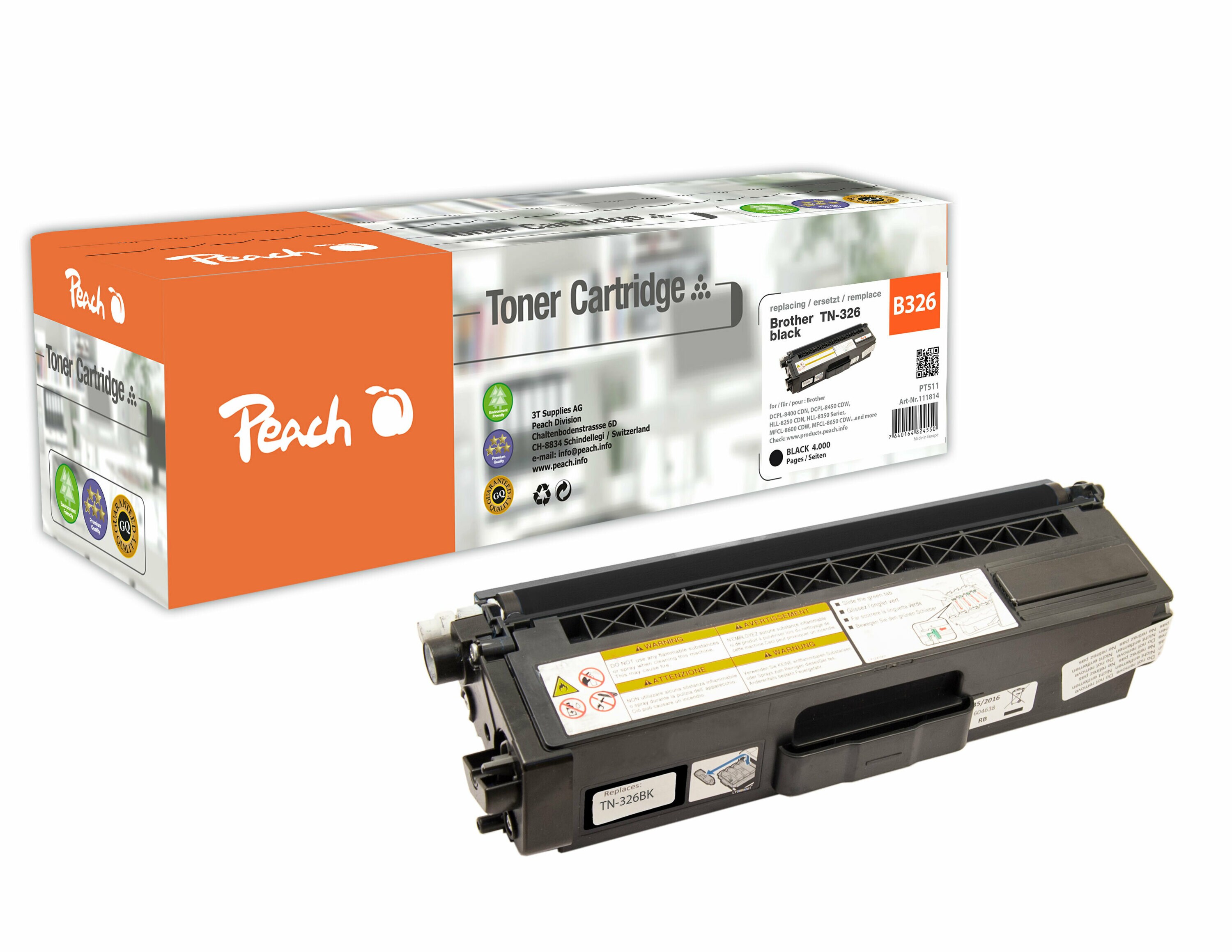 Peach B326 BK Toner XL bk ersetzt Brother TN-326BK f&uuml;r z.B. Brother MFCL 8650 CDW, Brother DCPL 8400 CDN, Brother DCPL 8450 CDW, Brother HLL 8350 (wiederaufbereitet) - Bild 1