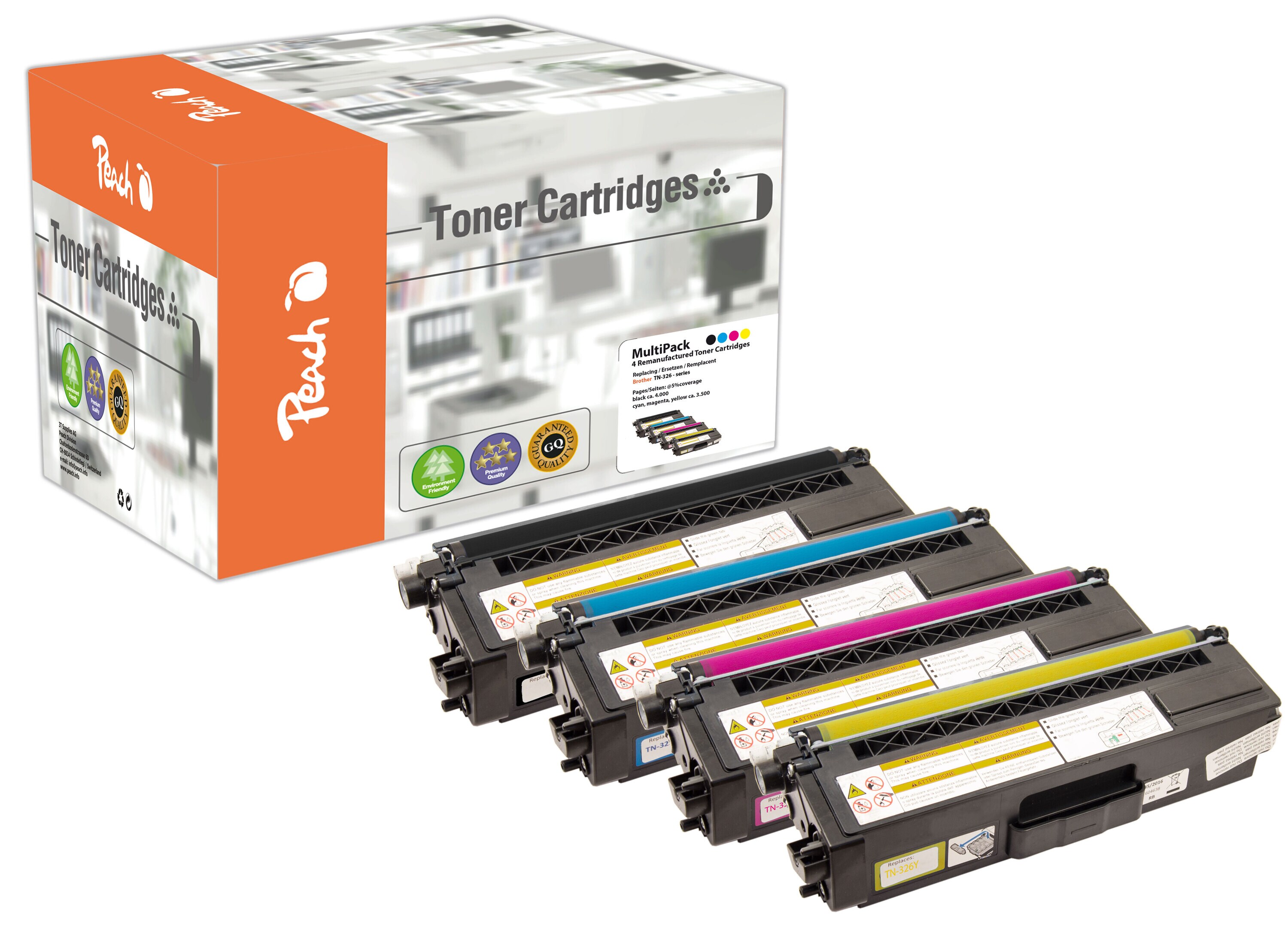 Peach B326  4 Toner XL (bk, c/m/y) ersetzt Brother TN-326 f&uuml;r z.B. Brother MFCL 8650 CDW, Brother DCPL 8400 CDN, Brother DCPL 8450 CDW (wiederaufbereitet) - Bild 1